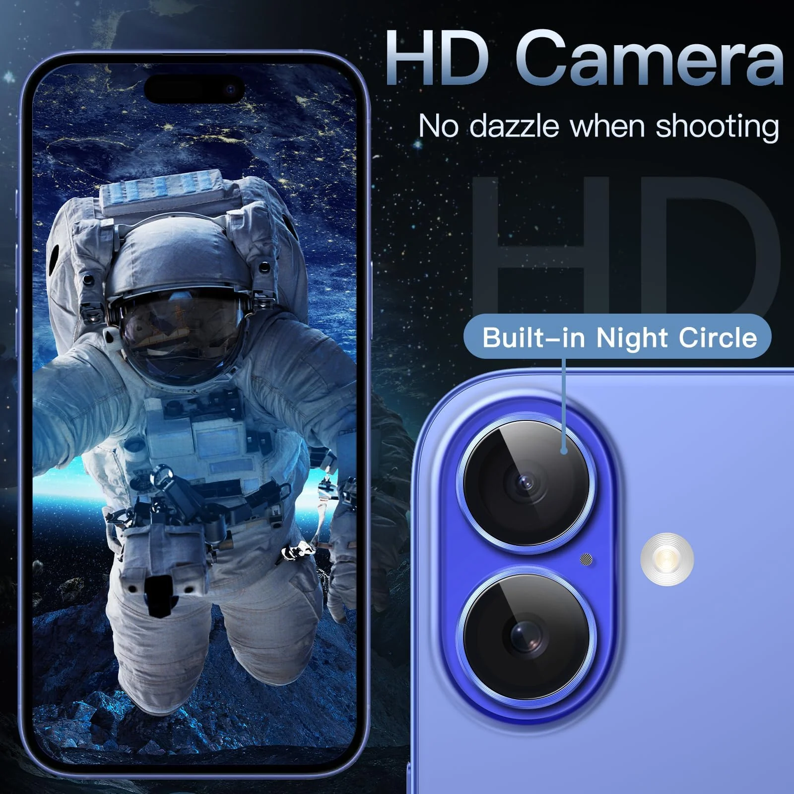 DL3 Mobilak Camera Lens Protector For iPhone 16/iPhone 16+ Plus, [Keep Original Shooting] Tempered Glass Screen Protector Metal Individual Camera Cover, Case Friendly - Ultramarine
