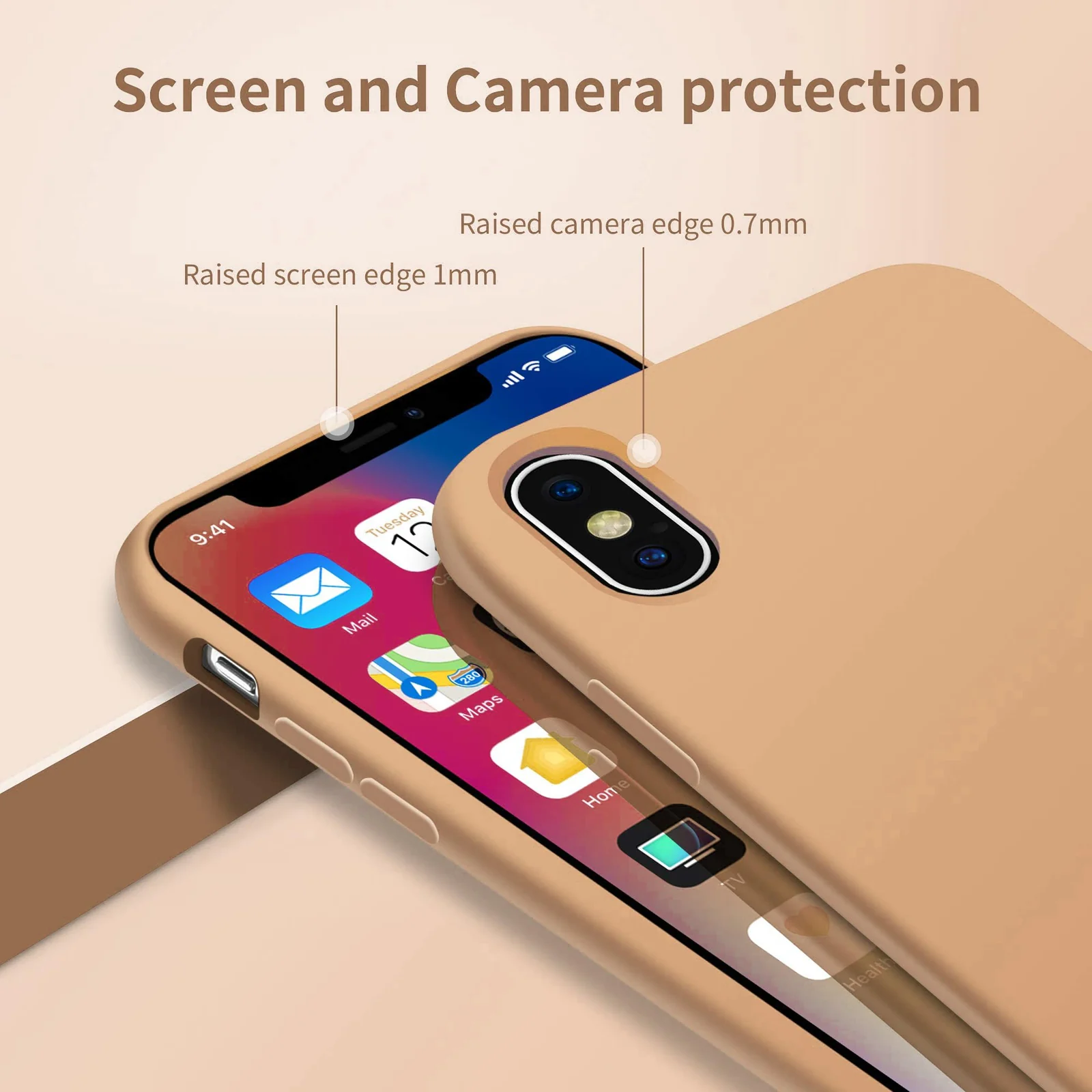 DL3 Mobilak Liquid Silicone Protective Case with Soft Microfiber Lining for iPhone X / iPhone XS - Desert 2