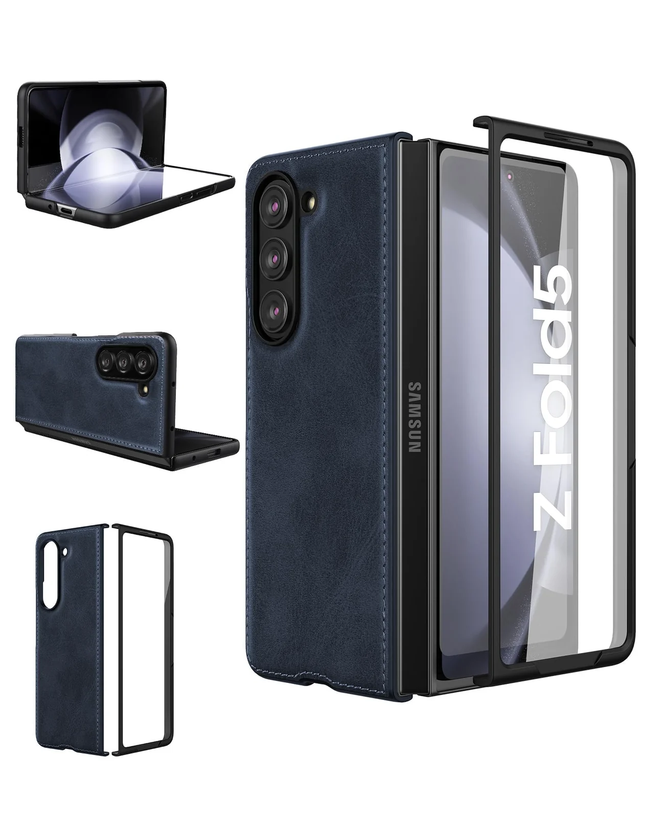 DL3 Mobilak Faux Leather Protective Case for Samsung Galaxy Z Fold 5 - Blue