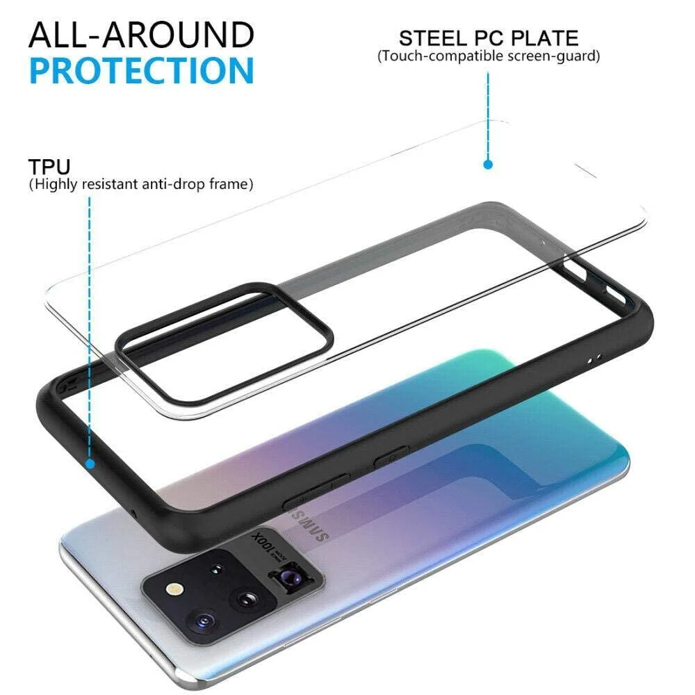 DL3 Mobilak Clear PC and TPU Protective Case for Samsung Galaxy S20 Ultra with Shockproof Design and Anti-Yellowing Design - Black