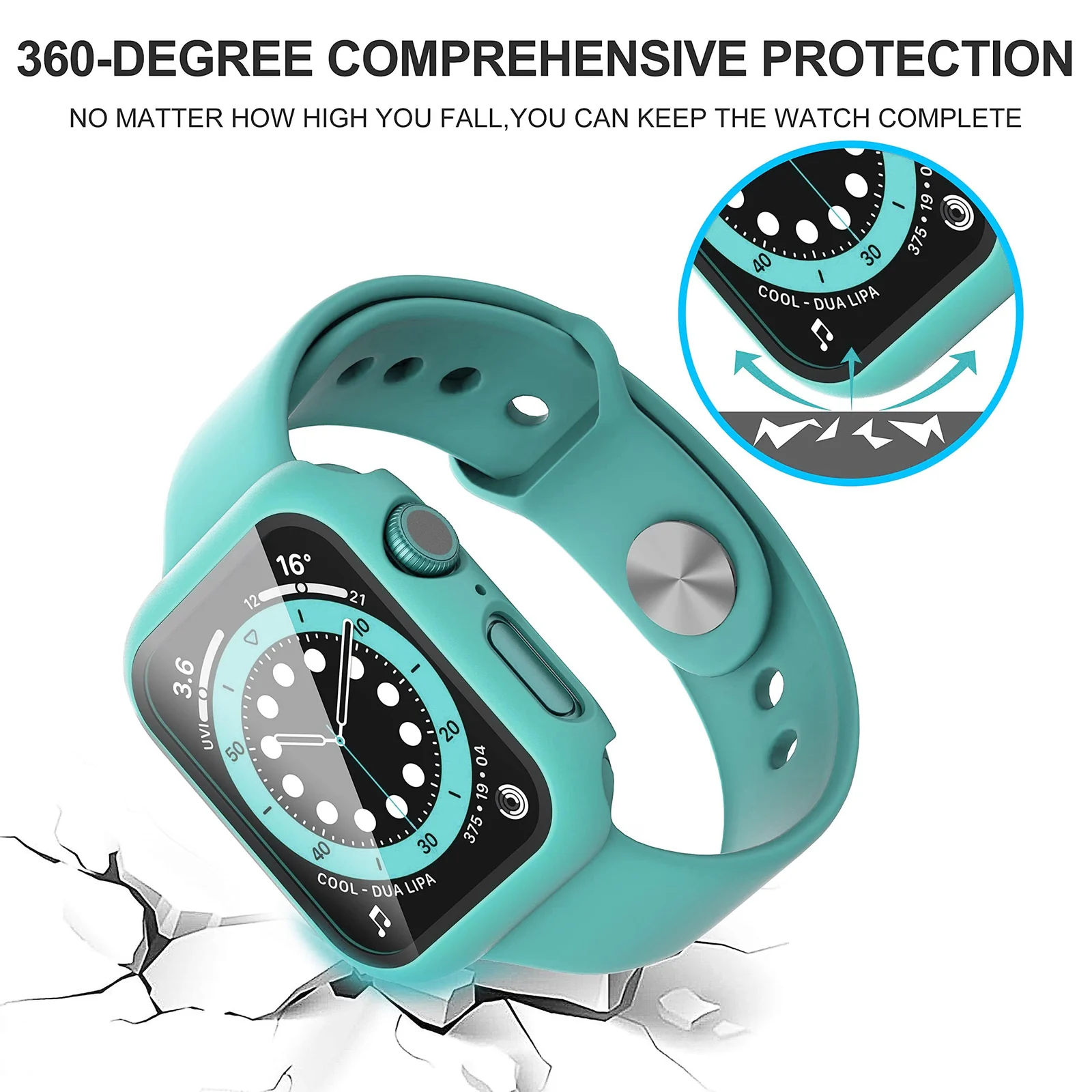 DL3 Mobilak Hard Case Designed for Apple Watch 41mm Series 9 8 7, Built-in 9H [HD Clear] Tempered Glass Screen Protector, [Full Protection] Slim Cover for iWatch 41mm Series 9 8 7 - Turquise