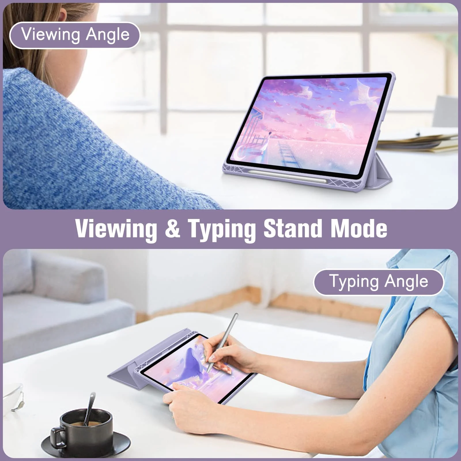 DL3 Mobilak Hybrid Slim Case for Samsung Galaxy Tab S9 FE+ / S9 FE Plus 12.4-Inch with S Pen Holder, Shockproof Cover with Clear Transparent Back Shell, Auto Wake/Sleep - Lavender