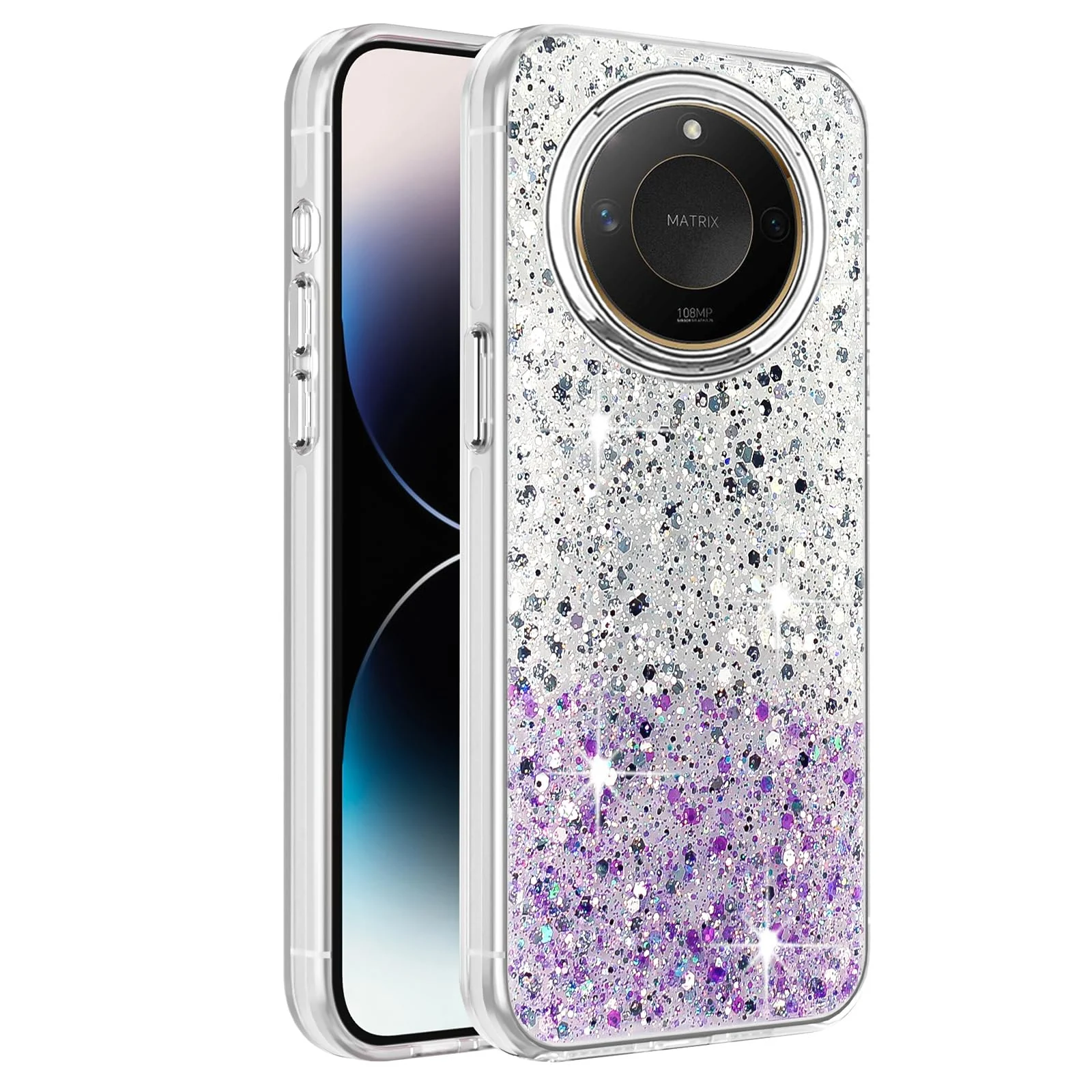 DL3 Mobilak Glitter Protective Case for Honor X9c Smart, Supports wireless charging, Camera protection, Shock-absorbing protection - White Purple