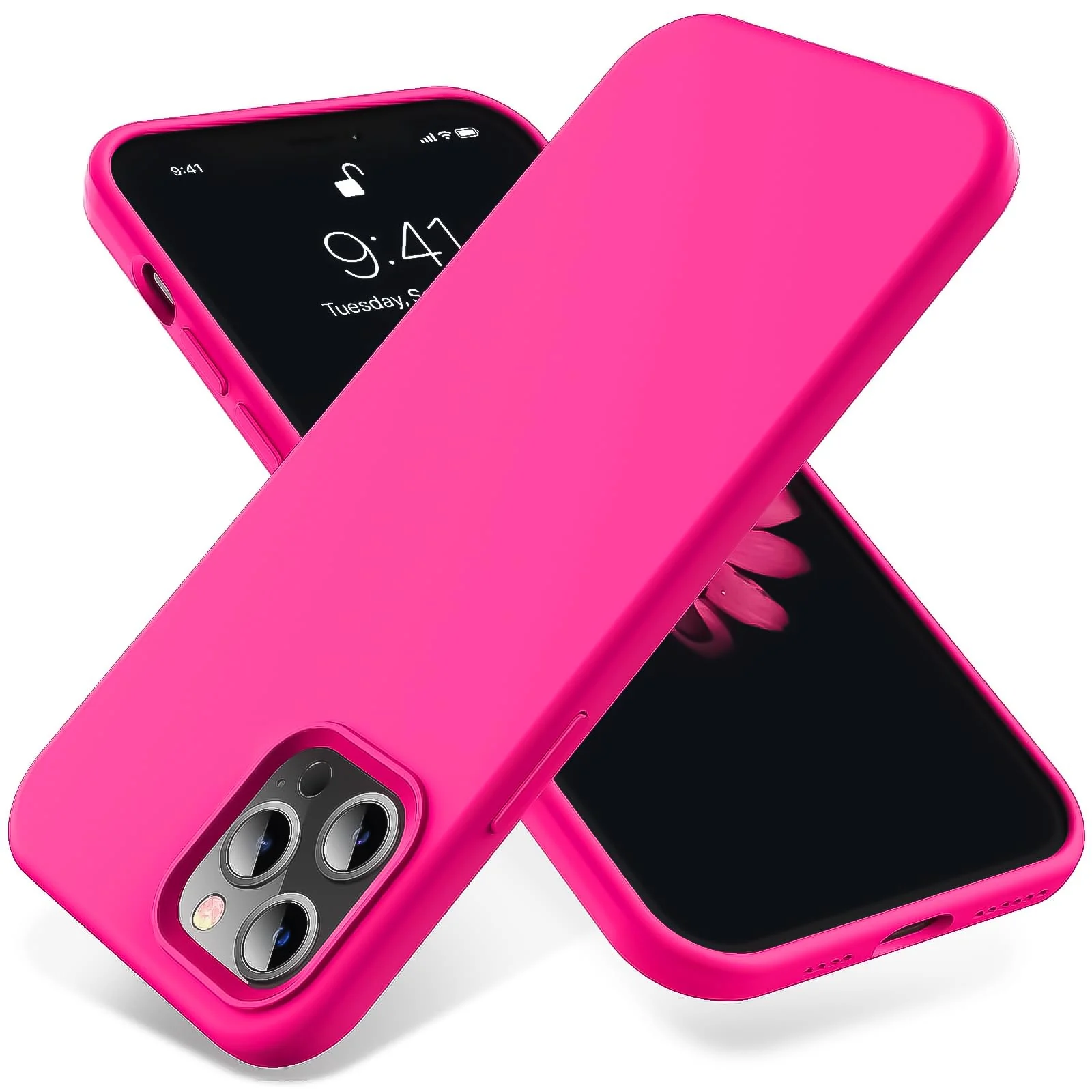 DL3 Mobilak Liquid Silicone Protective Case for iPhone 15 Pro Max with Camera Protection and Microfiber Lining - Hot Pink