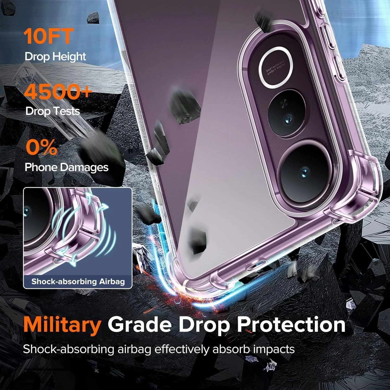 DL3 Mobilak Case Compatible with vivo V50 Lite 4G/vivo V50 Lite 5G, Cover Silicone TPU Gorilla Anti-shock Protector Camera Shockproof Corners - Clear