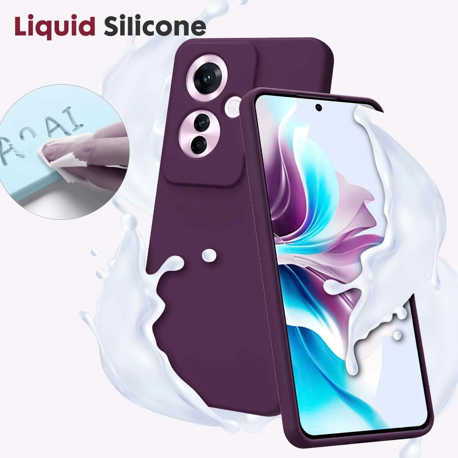 DL3 Mobilak Liquid Silicone Protective Case for OPPO Reno11 F 5G with Camera Protection and Microfiber Lining - Purple