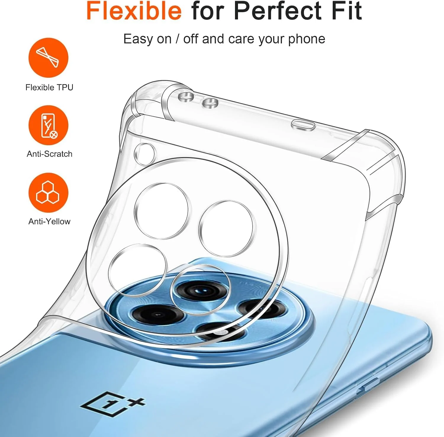 DL3 Mobilak Case Compatible with Oneplus 12R, Cover Silicone TPU Gorilla Anti-shock Protector Camera Shockproof Corners - Clear