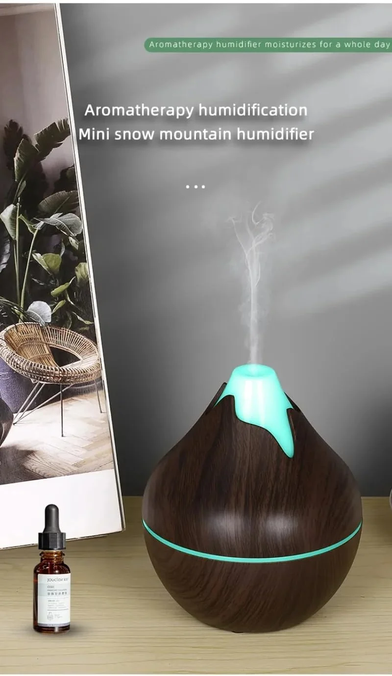 Mobigon Wood Cool Mist Ultrasonic Humidifier for Room Moisture, Aroma Diffuser for Home, 200ml Essential Oil Diffuser with 7 Colorful Night Light, Auto Shut-Off, Home, Office, car - Dark Brown
