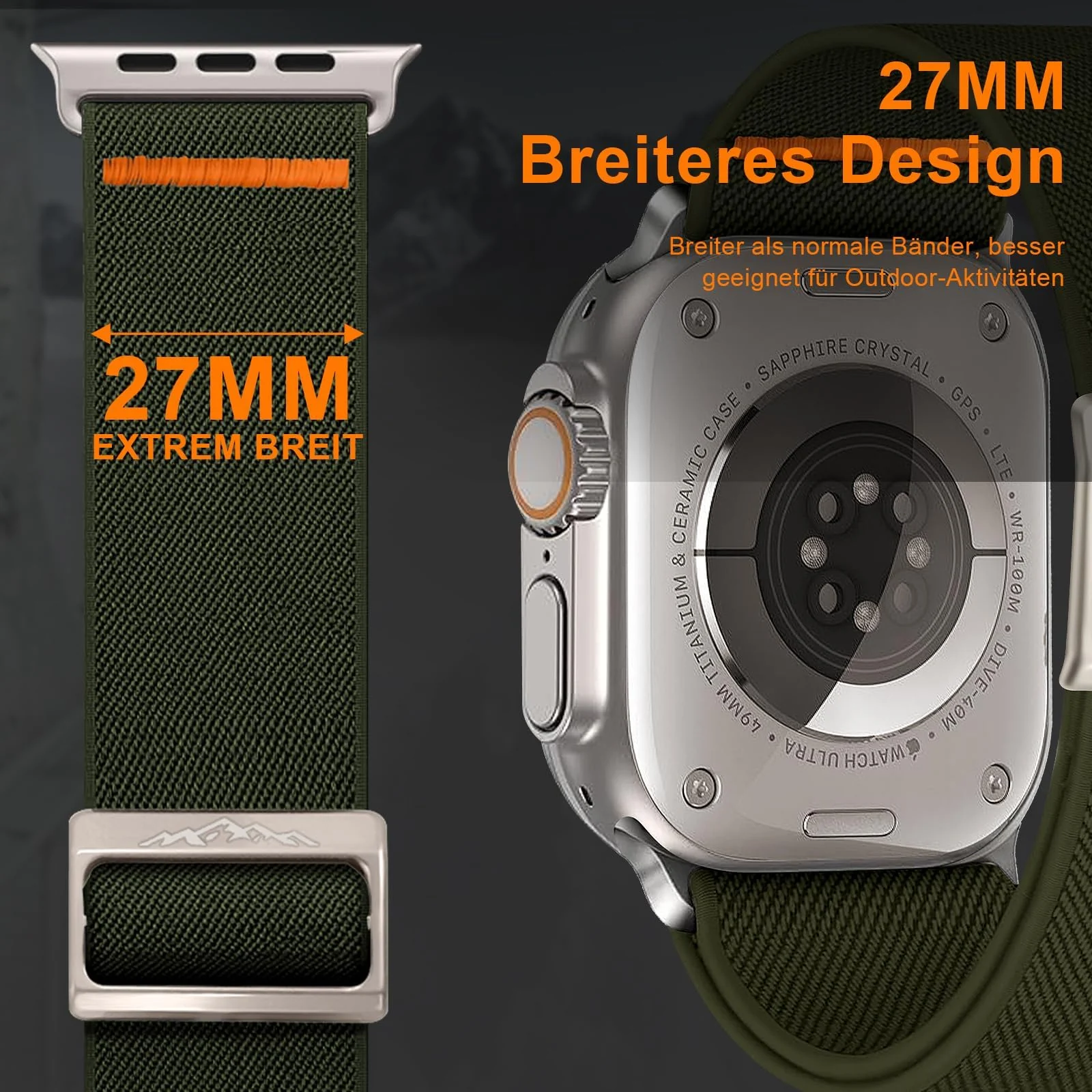 DL3 Mobilak Solo Loop Nylon Band Compatible with Apple Watch Ultra 2/Ultra Band 49mm 45mm 46mm 44mm 42mm for Men Women, Soft Fabric Braided Elastic Sport Strap for iWatch Series SE 10/9/8/7/6/5/4 - Army Green