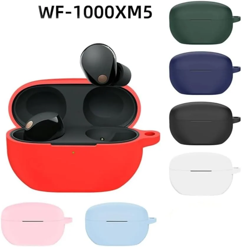 DL3 Mobilak Silicone Cover Case Compatible with Sony WF-1000XM5 Portable Protective Case Cover With Keychain For Sony WF-1000XM5 - Red
