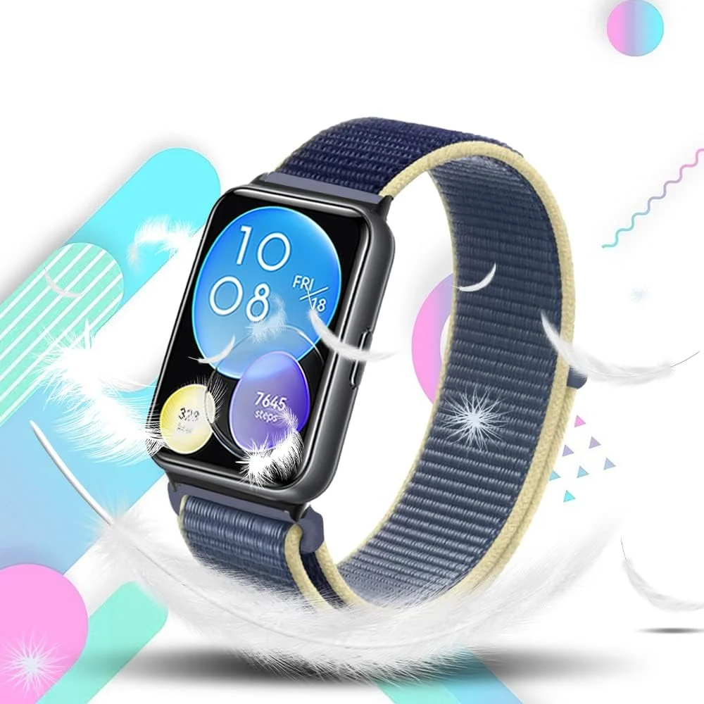 DL3 Mobilak Nylon Strap for Huawei Band 9 | Huawei Band 8 Watch Band, Men and Women Breathable Elastic Bracelet, Adjustable Straps Replacement Band Sport Watchband - Navy Blue