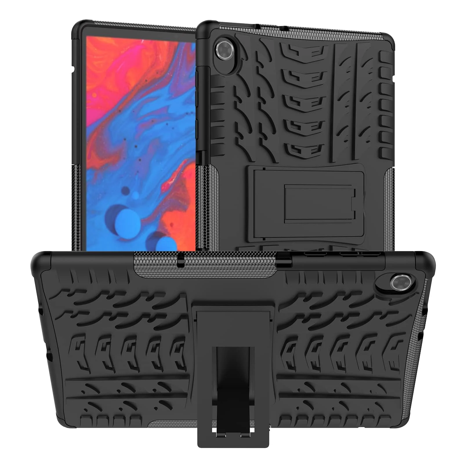 "DL3 Mobilak Case For Lenovo Tab M10 FHD Plus 10.3"" [2nd Gen] 2020 (TB-X606F/X) / K10 2021 (TB-X6C6F), Hybrid Rugged Armor Heavy Duty 2 in 1 TPU + PC Dual Layer Shockproof Case with Kickstand - Black"