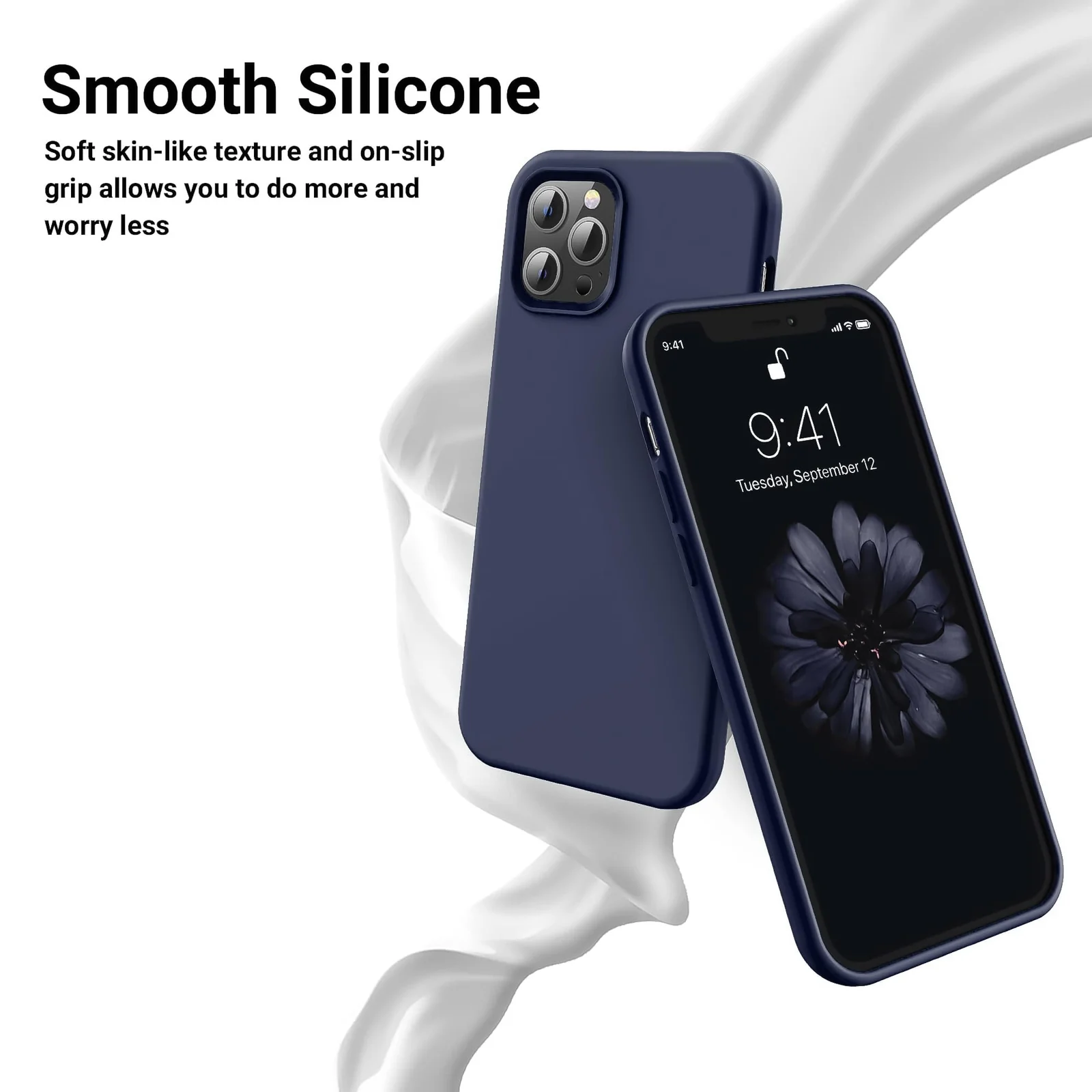 DL3 Mobilak Liquid Silicone Protective Case for iPhone 15 Pro Max with Camera Protection and Microfiber Lining - Dark Blue