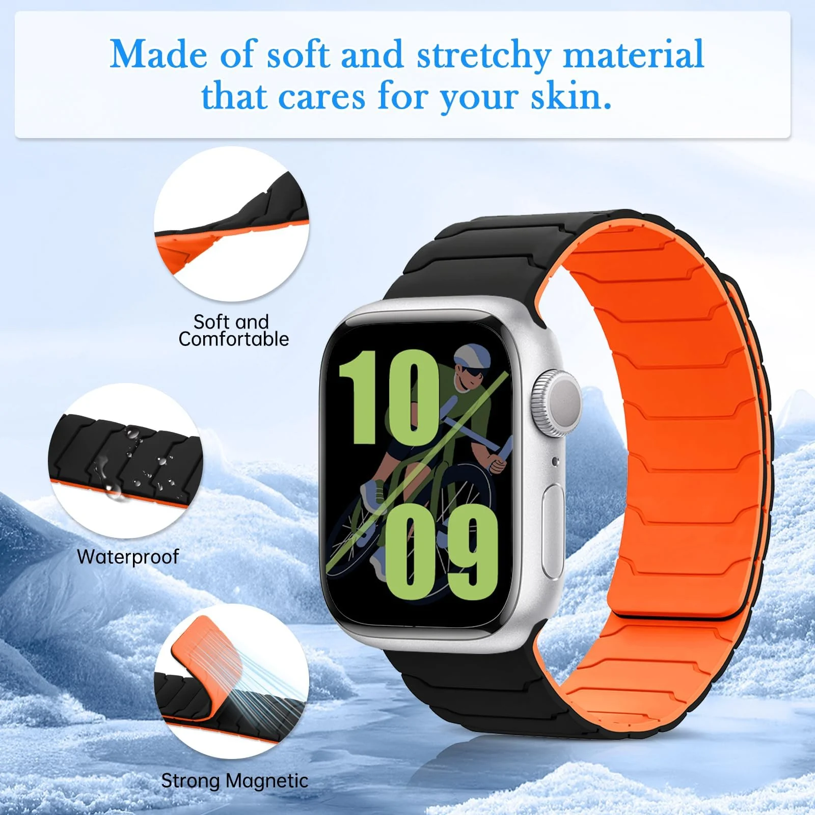DL3 Mobilak Silicone Straps Compatible with Apple Watch Ultra Strap 49mm 46mm 45mm 44mm 42mm, Loop Band with Strong Magnetic Closure Designed for iWatch Ultra Ultra 2 Series 11 10 9 8 7 6 5 4 3 2 1 SE - Black Orange