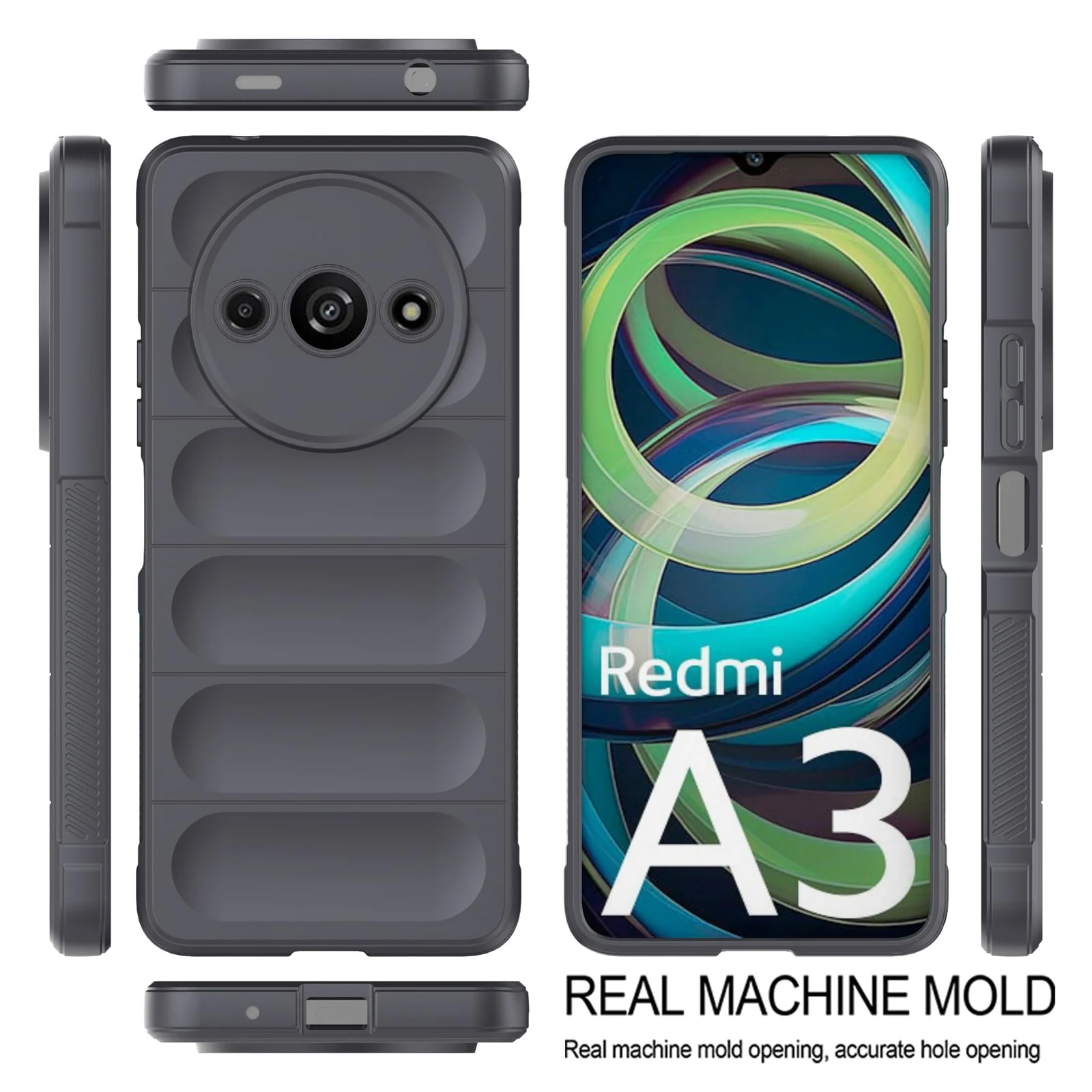DL3 Mobilak Silicone Case for Xiaomi Redmi A3 Heavy Duty Protective [Slim Fit] Shockproof Soft Flexible Protective Design Shock-Absorption TPU Cover With Camera Protection - Dark Gray