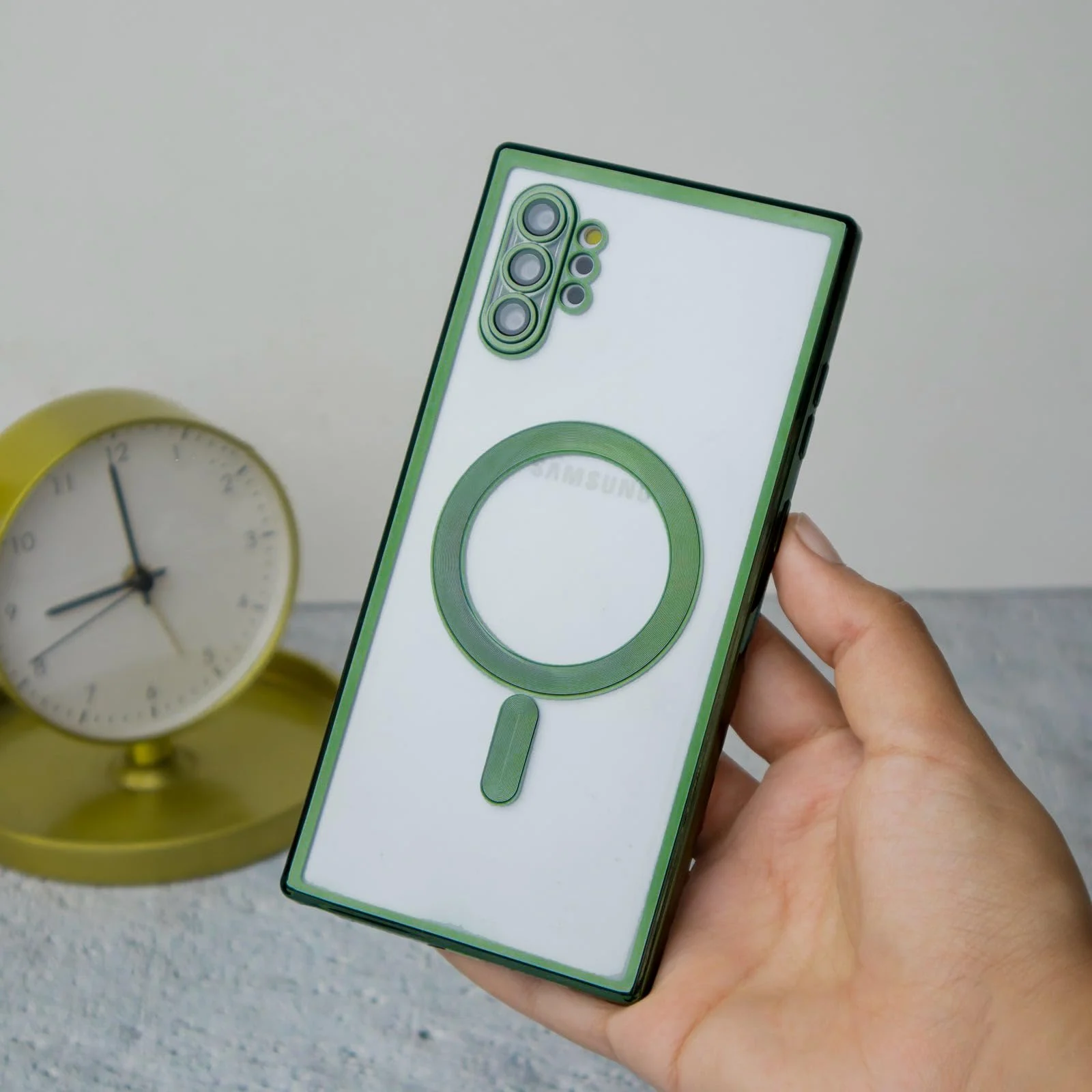 DL3 Mobilak Clear MagSafe-Compatible Magnetic Case for Samsung Galaxy Note 10 Plus with Camera Protection and Shockproof Design - A Green