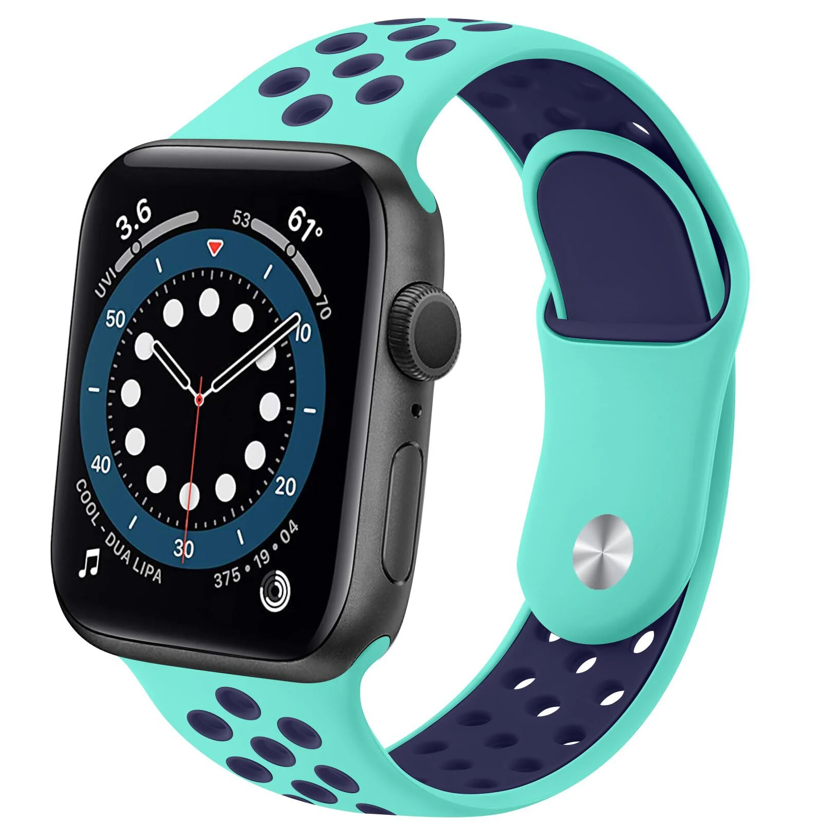 38mm/40mm/41mm — DL3 Mobilak Sport Strap For Apple Watch 49mm 45mm 44mm 42mm 41mm 40mm 38mm, Breathable Silicone Double Hole Band, for iWatch Ultra 2 Series 9 8 7 6 5 4 3 SE (&, 38mm/40mm/41mm) - Teal & Blue