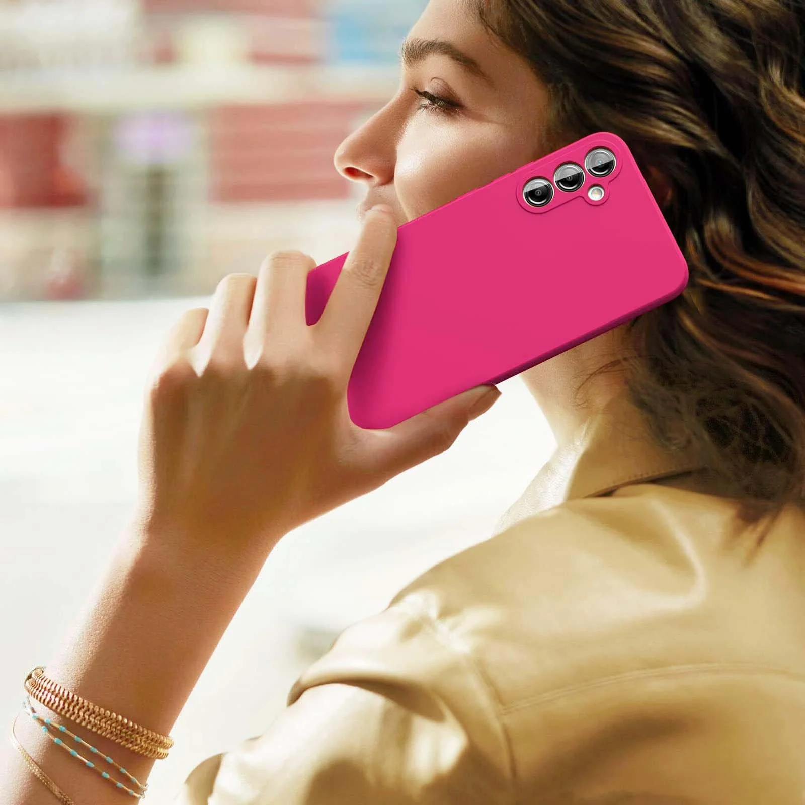 DL3 Mobilak Liquid Silicone Protective Case for Samsung Galaxy S23 FE with Microfiber Lining and Shockproof Design - Hot Pink
