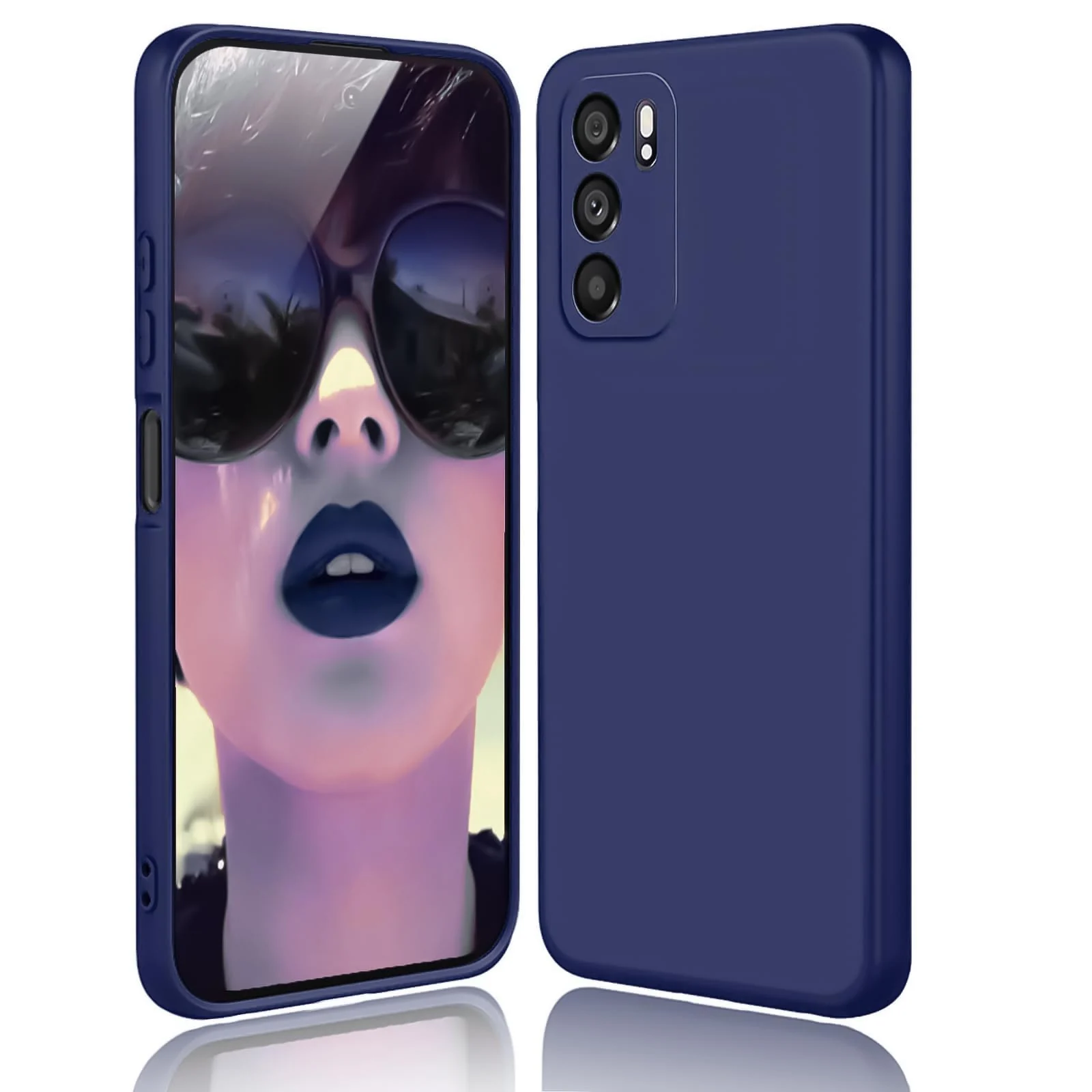 DL3 Mobilak Liquid Silicone Protective Case with Soft Microfiber Lining with Full Camera Protection for OPPO Reno 6 5G - Blue 2