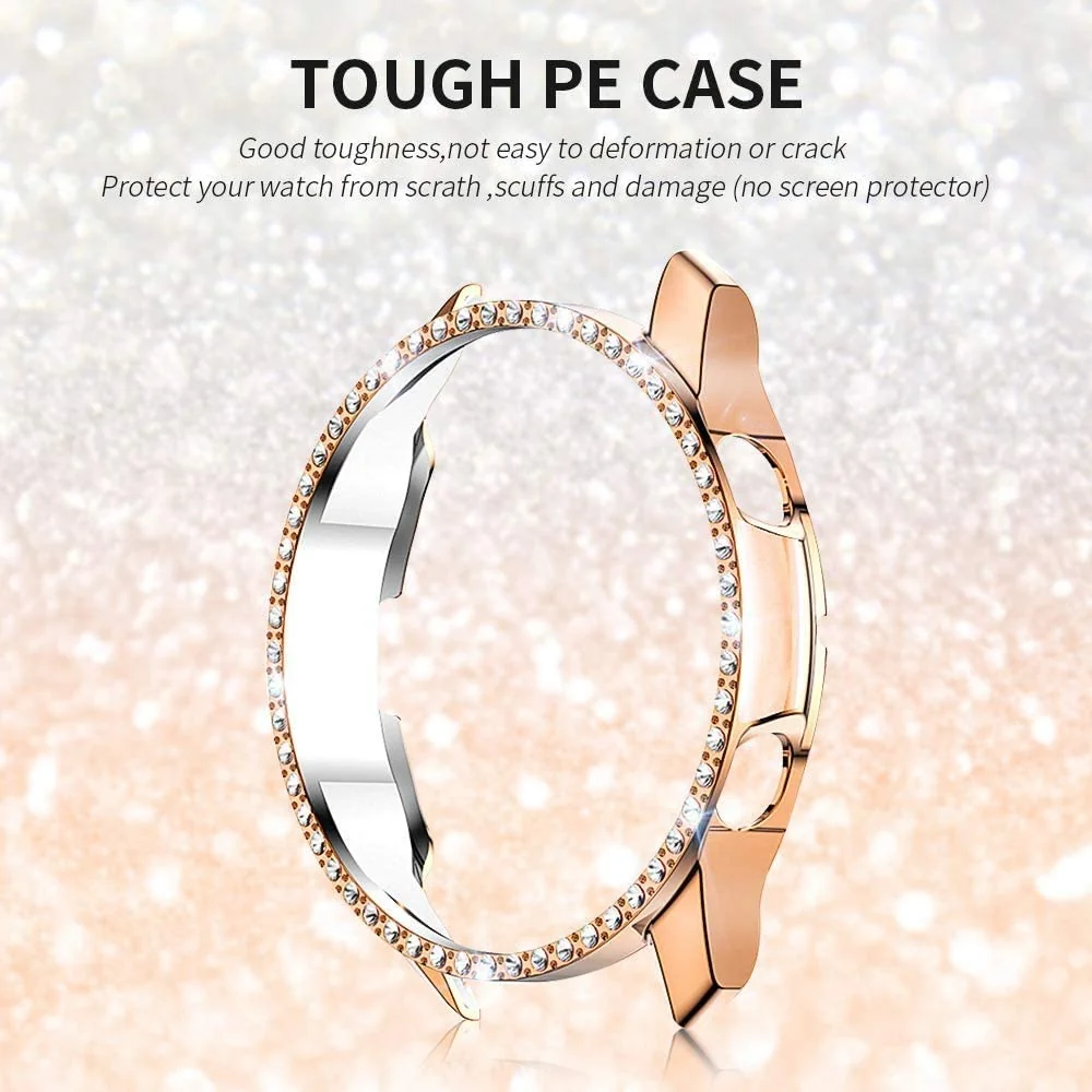 DL3 Mobilak Bumper Diamond Case Compatible with Samsung Galaxy Watch 3 45MM, Bling Crystal Diamonds PC Plastic Protector Case Cover Frame for Galaxy Watch3 45 MM - Rose Gold
