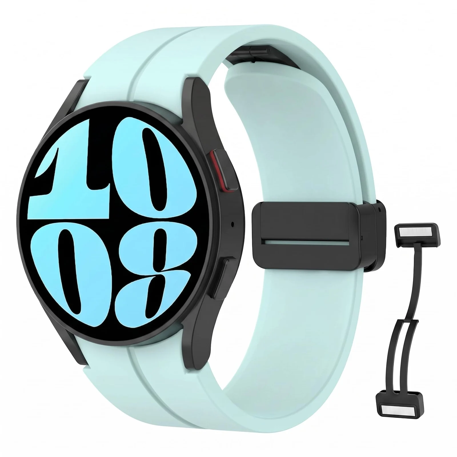 DL3 Mobilak Strap Compatible with Samsung Galaxy Watch 7 FE 6 5 4 Strap 40mm 44mm/Watch 6 Classic 43mm 47mm/5 Pro 45mm/4 Classic 42mm 46mm, No Gap Magnetic Clasp Silicone Band - Cyan