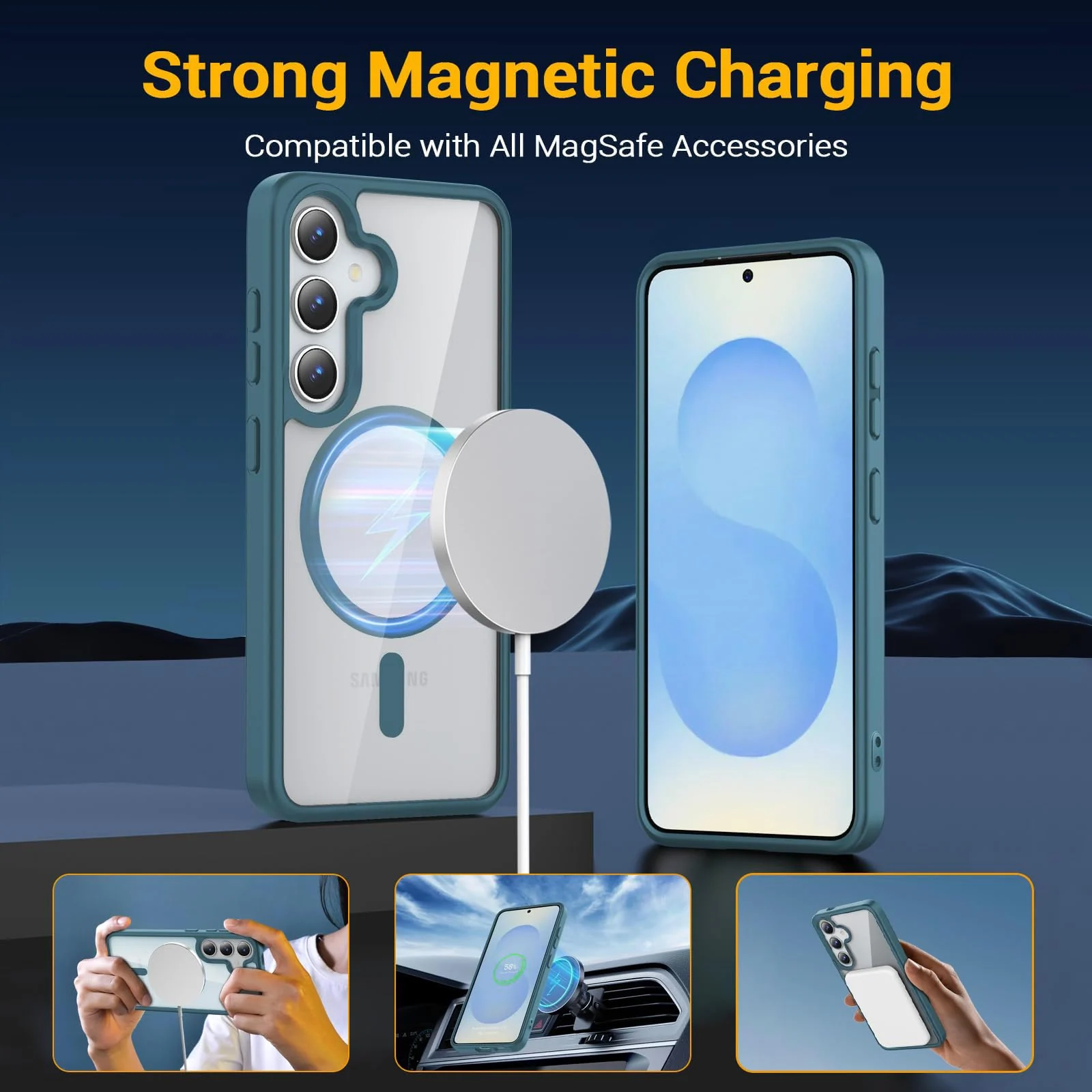 DL3 Mobilak Clear TPU Case for Samsung Galaxy A15, Compatible with MagSafe accessories, Supports wireless charging, Built-in magnetic car-mount support - Green
