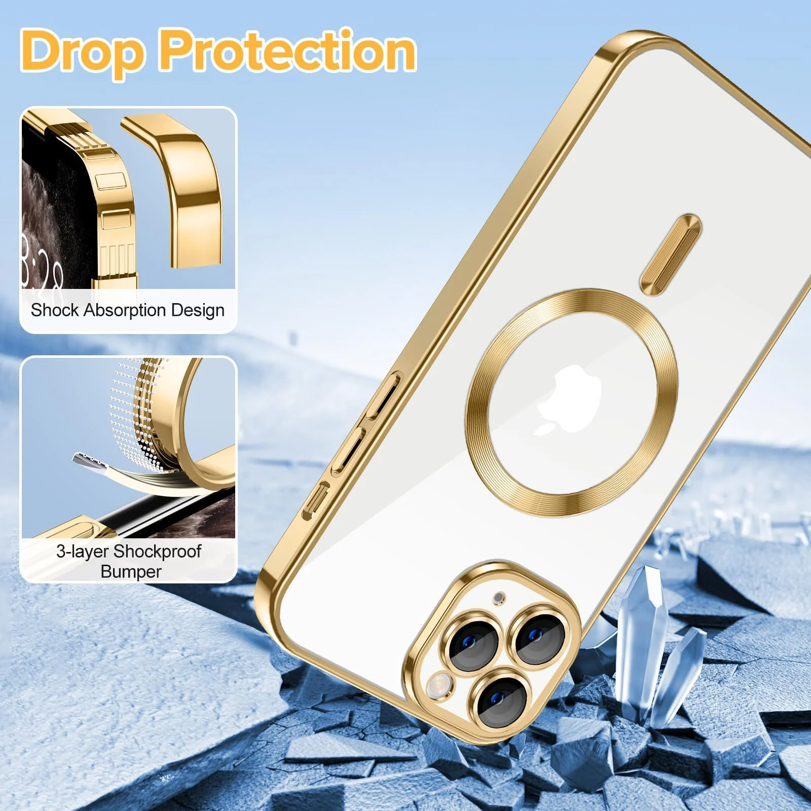 DL3 Mobilak Clear MagSafe-Compatible Magnetic Case for iPhone 11 Pro with Camera Protection and Shockproof Design - Gold