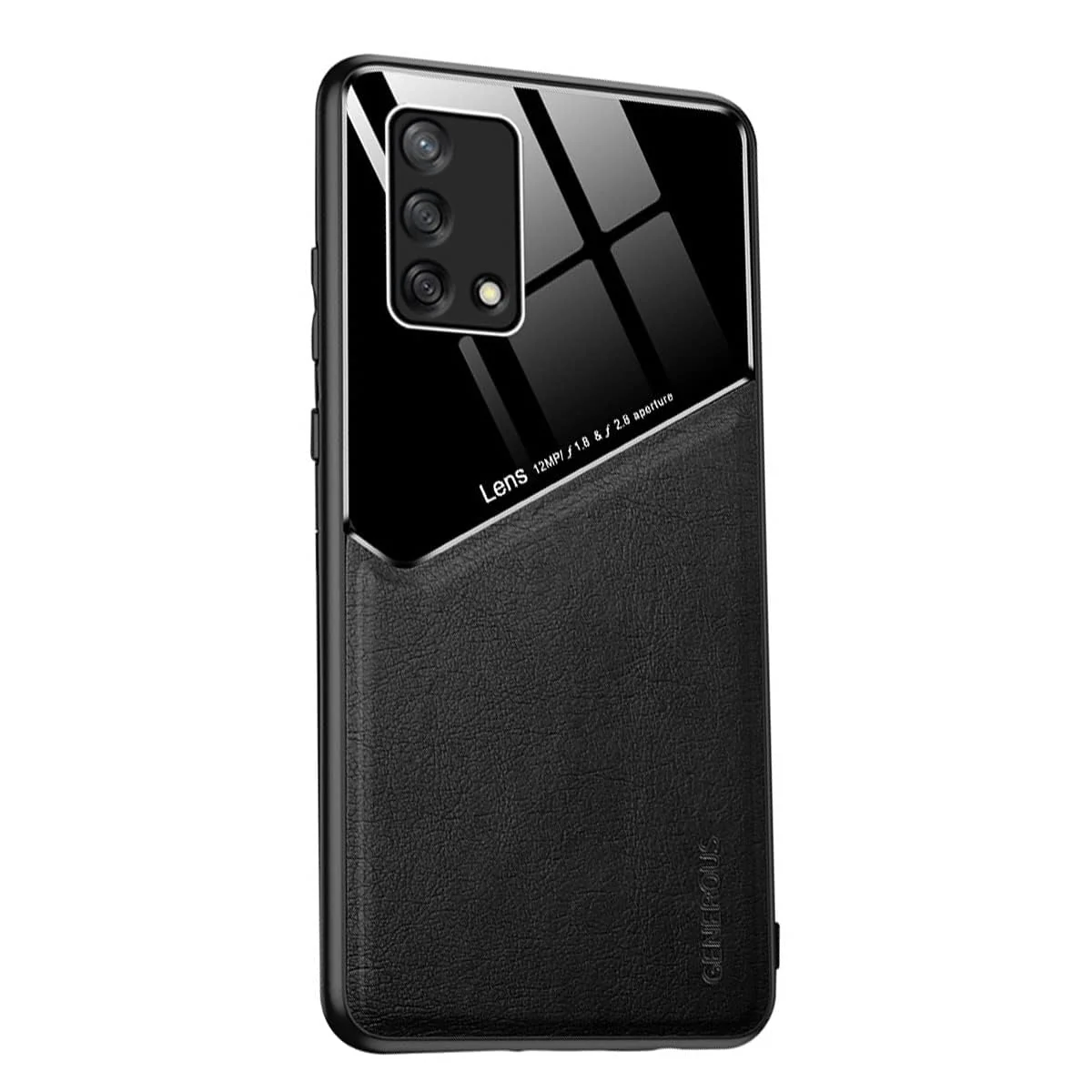 DL3 Mobilak Leather and PC Protective Case for OPPO A74 4G / A95 4G / OPPO F19 4G / Reno 6 Lite, Built-in magnetic car-mount support, Shock-absorbing protection - Black