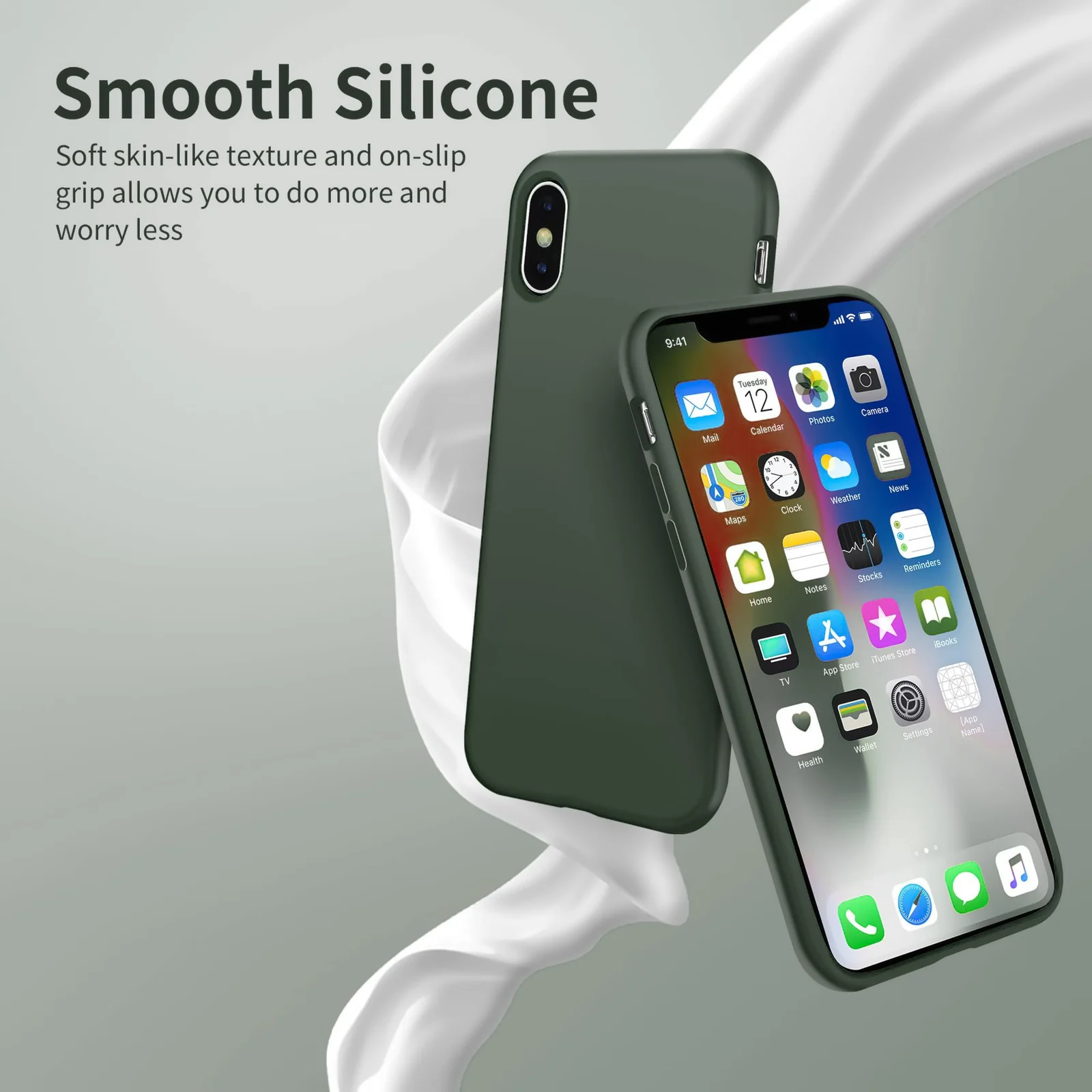 DL3 Mobilak Liquid Silicone Protective Case for iPhone X / iPhone XS with Camera Protection and Microfiber Lining - Army Green