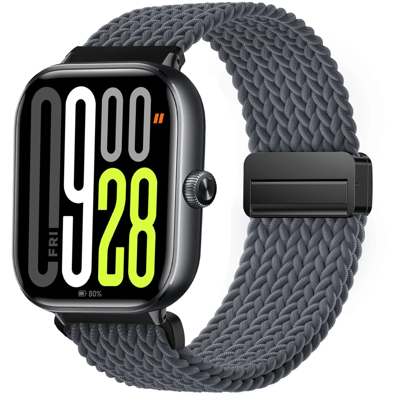 DL3 Mobilak Braided Bracelet Compatible with Redmi Watch 4/5 / 6 / Xiaomi Smart Band 8 Pro/Band 9 Pro, Nylon Magnetic Fabric Elastic Sport Nylon Replacement Strap for Men Women - Space Gray