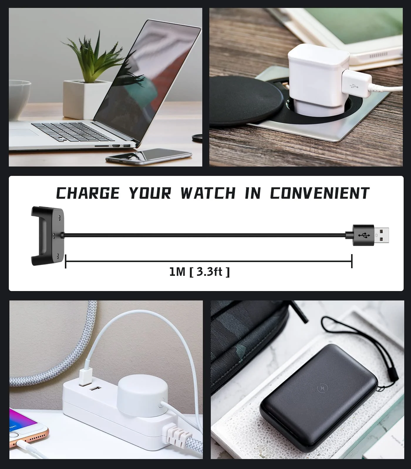 DL3 Mobilak Charger Compatible with Xiaomi Mi Watch Lite/Redmi Watch, Portable Charging Dock with USB Cable Cord 1M - Black