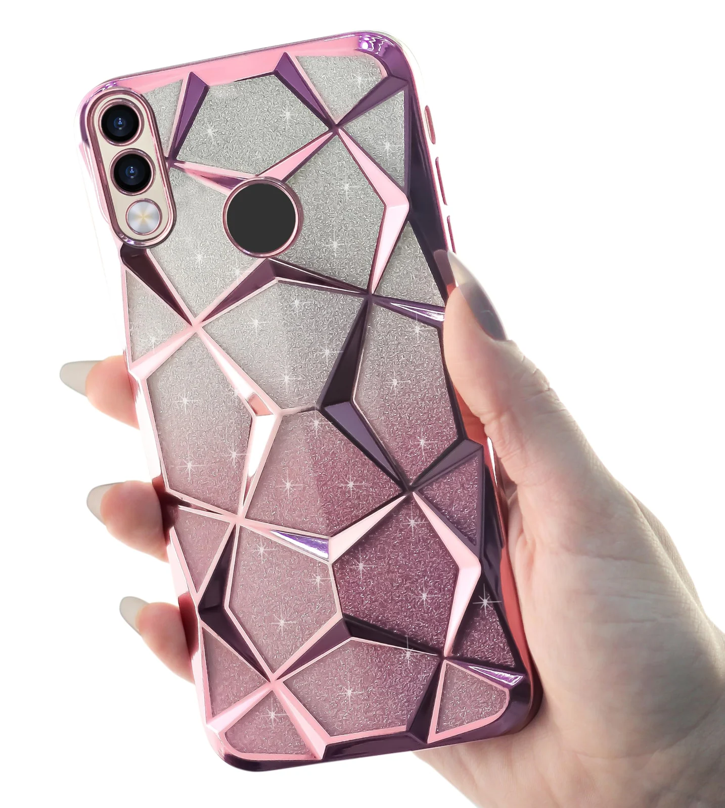 DL3 Mobilak Compatible with Samsung Galaxy A20/A30/M10S Case Plating Bling Gradient Glitter Clear Cover Soft TPU Silicone Cute Camera Protection Shockproof Back for Women Girls Case - Pink