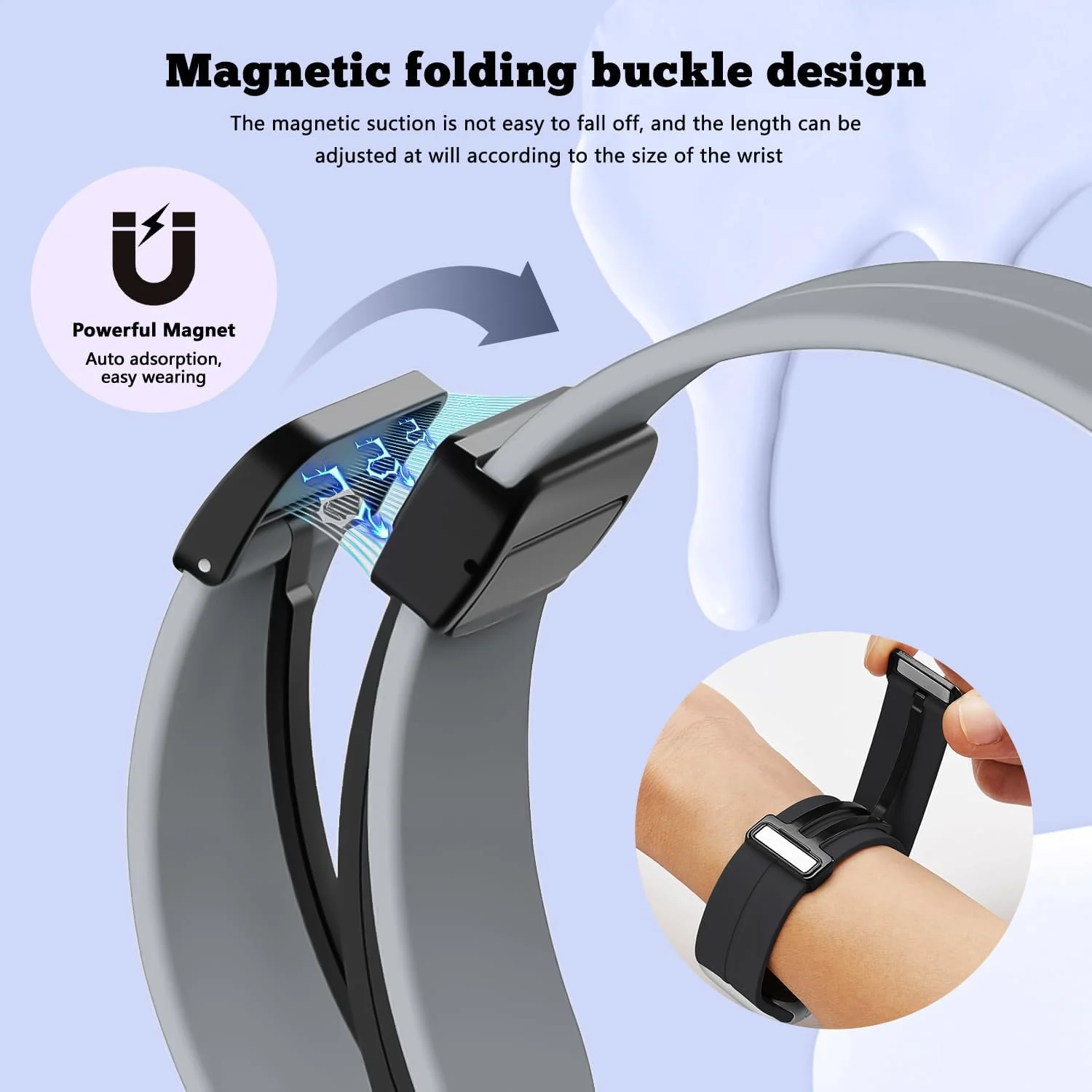 DL3 Mobilak Silicone Strap Compatible with Huawei Watch Fit 3/Watch Fit 4 Pro/Fit 4 Magnetic Metal Stainless Buckle Sport Silicone Strap, Band Quick Release Soft Replacment Wristband - Gray