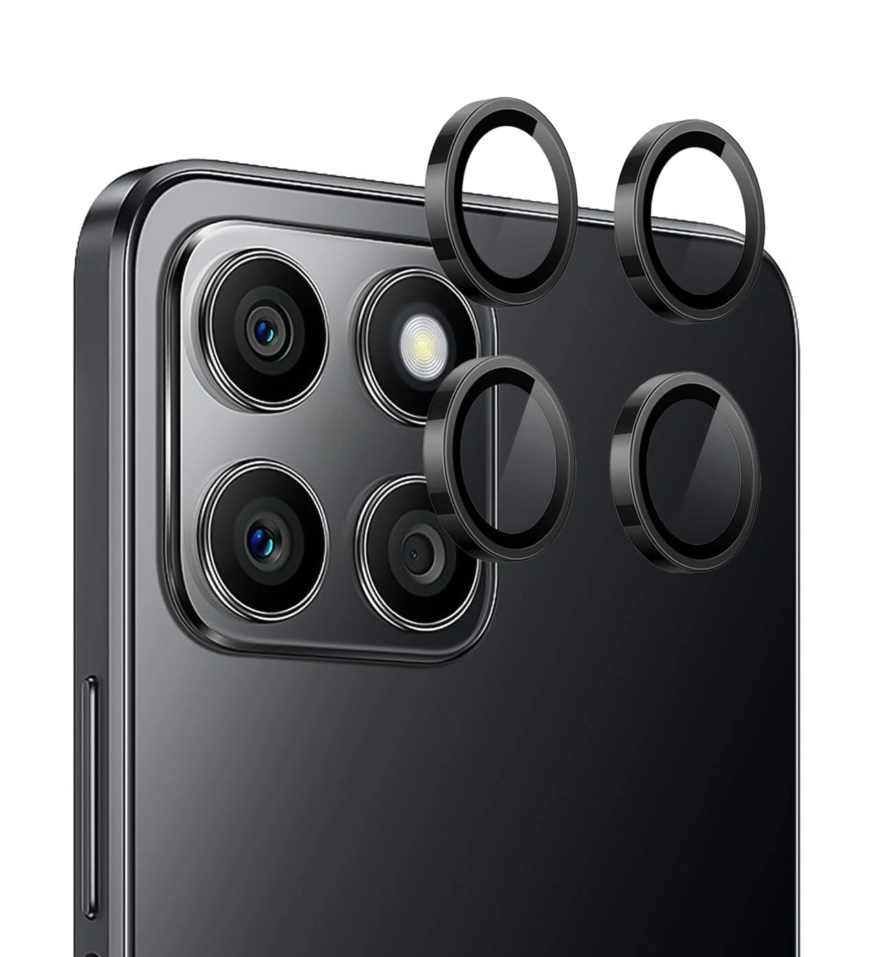 DL3 Mobilak Camera Lens Protector for Honor X8C Accessories, 9H Tempered Glass Metal Individual Ring Camera Cover Screen Protector, Case Friendly, Anti Scratch - Black