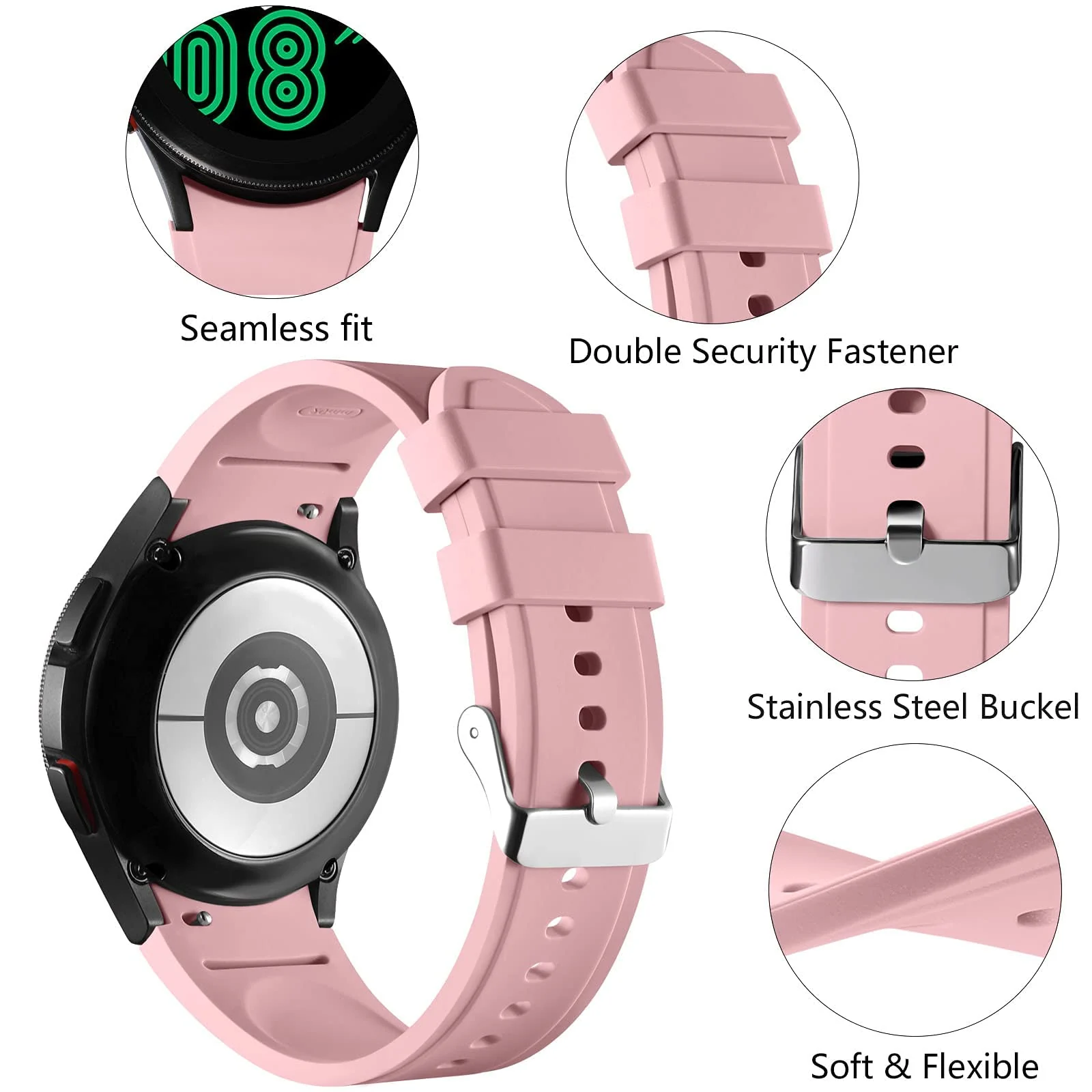 DL3 Mobilak No Gap Bands Compatible with Samsung Galaxy Watch 7 5 4 6 Band 44mm 40mm/Watch 5 Pro 45mm/Galaxy Watch 4 Classic 46mm 42mm Strap,20mm Quick Release Sport Replacement Bands for Women Men - Pink Sand