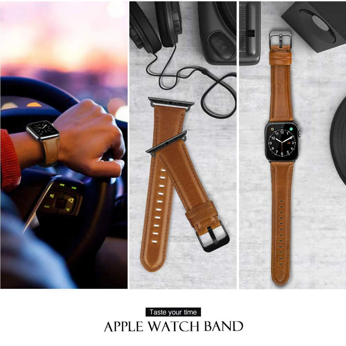 DL3 Mobilak Compatible with Apple Watch Band 49mm 46mm 45mm 44mm 42mm Leather Band Replacement Strap, Soft Leather Bracelet for iWatch Series 11 10 9 8 7 6 5 4 SE SE2 Ultra 3 2 1 - Black