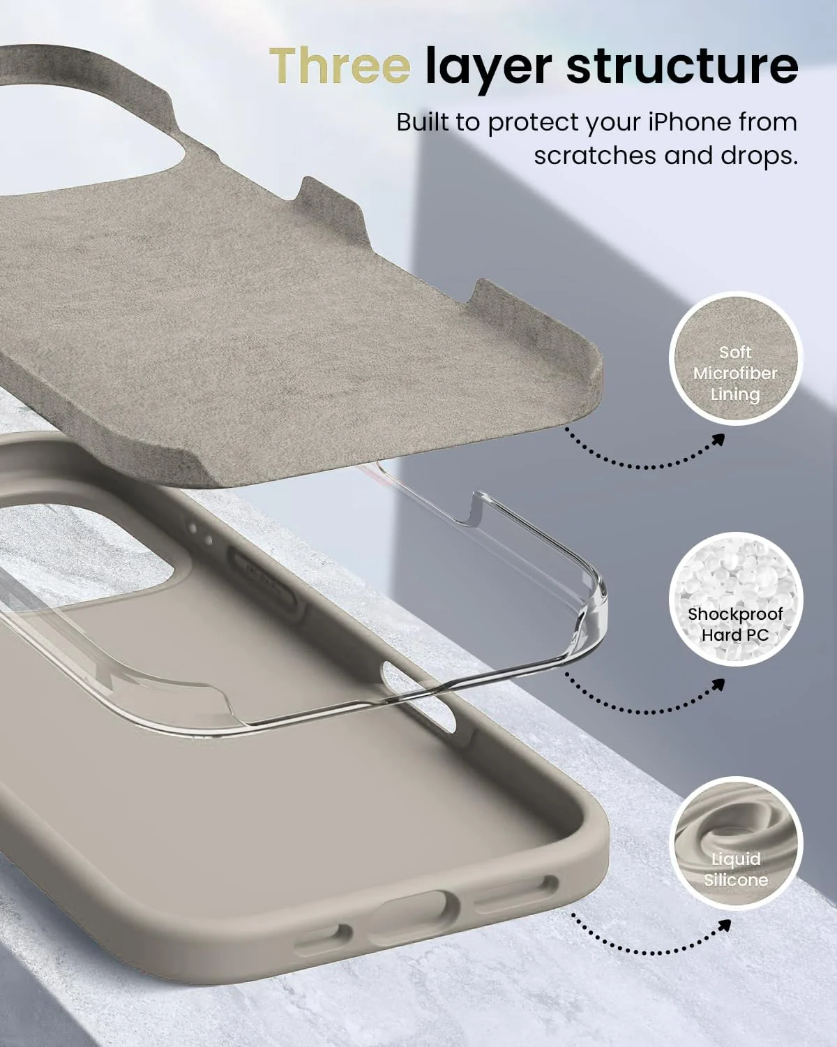 DL3 Mobilak Liquid Silicone Case for iPhone 16 Pro 6.3-inch, Supports wireless charging, Shock-absorbing protection, Scratch-resistant surface - Off White 2
