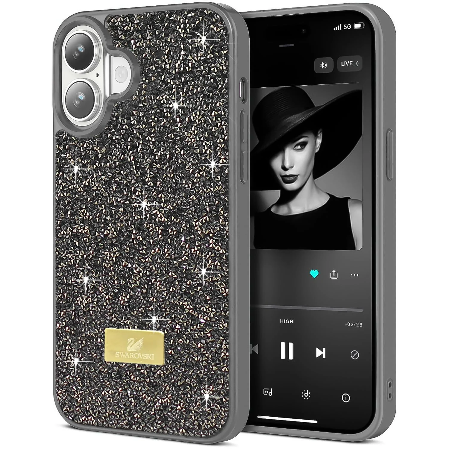 DL3 Mobilak Case for iPhone 16+ Plus 6.7-Inch Glitter, Sparkle Diamond Crystal Bling Case with Bling, Ultra Thin Lightweight Full Body Shockproof Anti-Scratch Protective Cover - Gray
