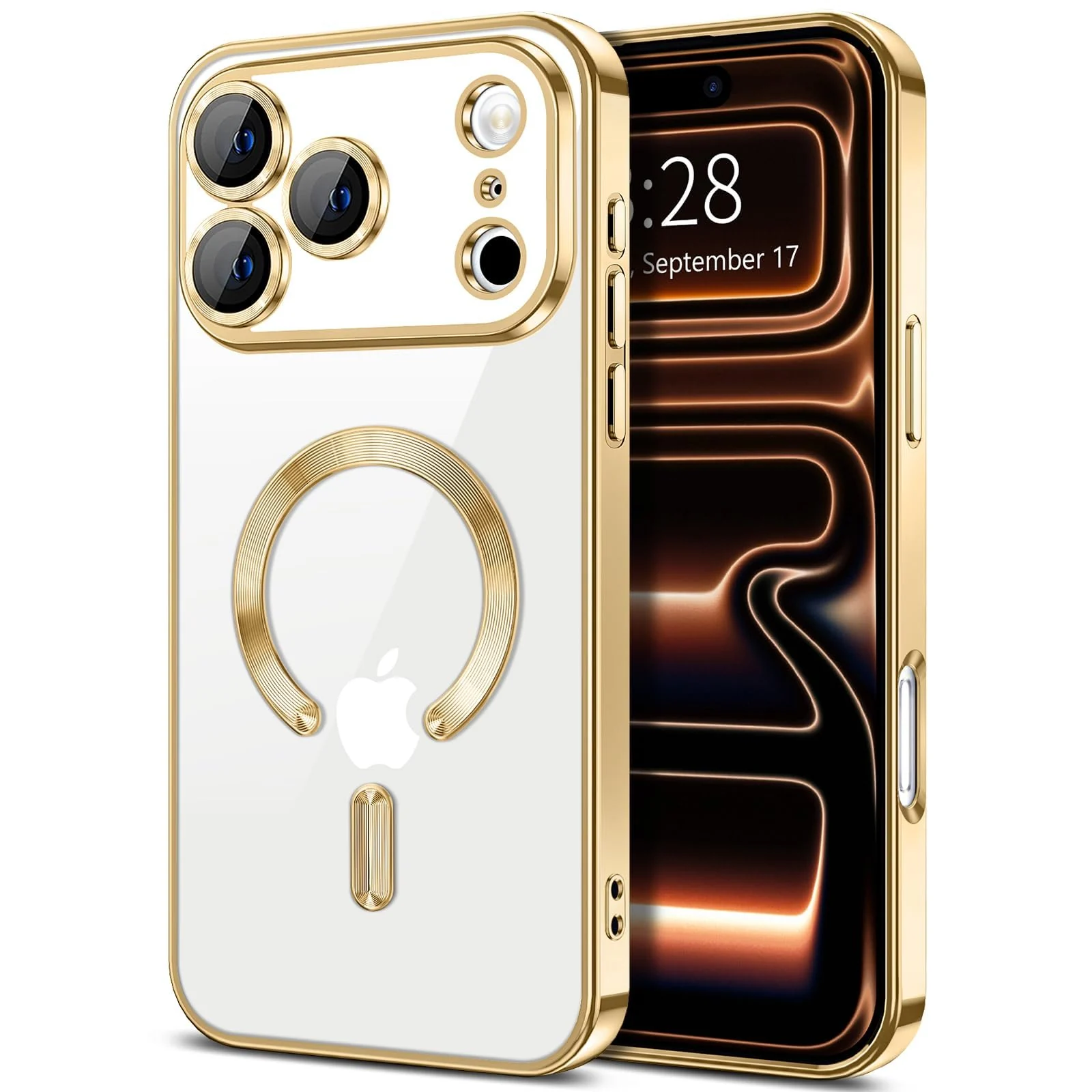 DL3 Mobilak Plated-Edge Protective Case for iPhone 17 Pro Max, Compatible with MagSafe accessories, Supports wireless charging, Camera protection - Gold
