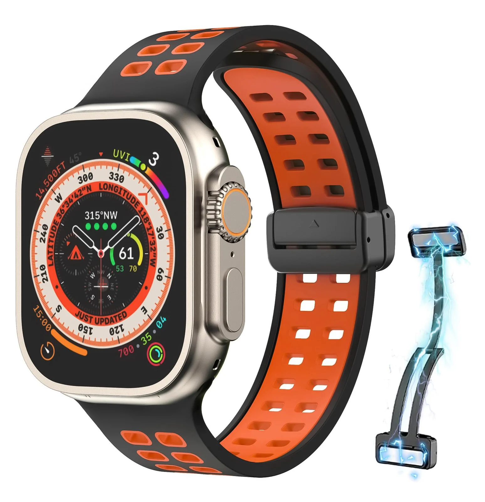 DL3 Mobilak Compatible with Apple Watch Ultra Band 49mm 45mm 44mm 42mm 41mm 40mm 38mm, Silicone Strap with Magnetic for iWatch Ultra SE Series 9 8 7 6 5 4 3 2 1 (38mm/40mm/41mm) - Black Orange