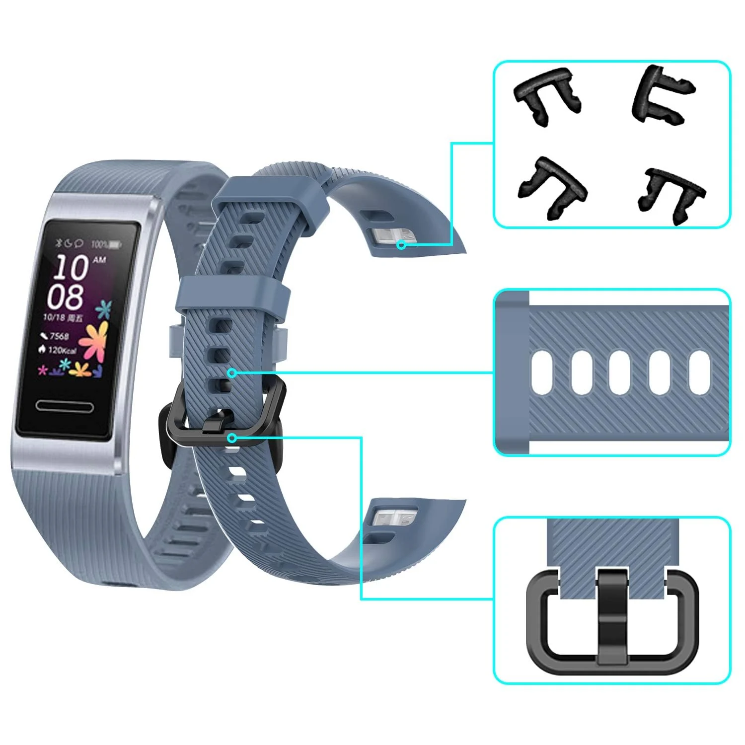 DL3 Mobilak Strap Compatible with Huawei Band 4 Pro/Huawei Band 3 Pro/Huawei Band 3, Soft Silicone Sports Bracelet for Huawei Band 4 Pro/Band 3 Pro/Band3 - Rock Blue