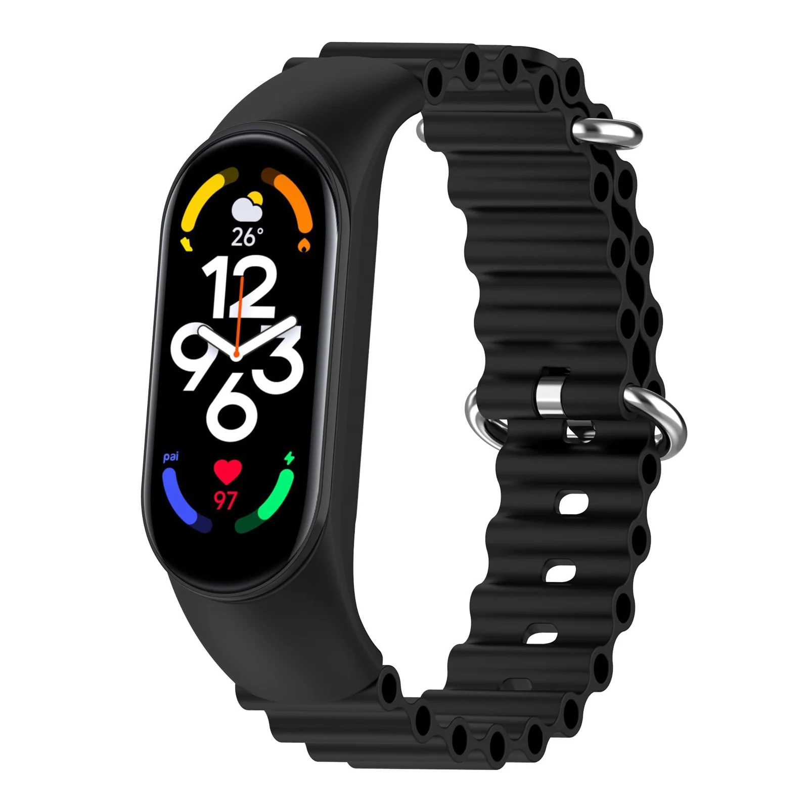 DL3 Mobilak Ocean Band for Xiaomi Mi Band 7/Mi Band 6/Mi Band 5/Mi Band 4/Mi Band 3, Adjustable Silicone Stretchy Sport Strap Women Men Replacement Wristband - Black