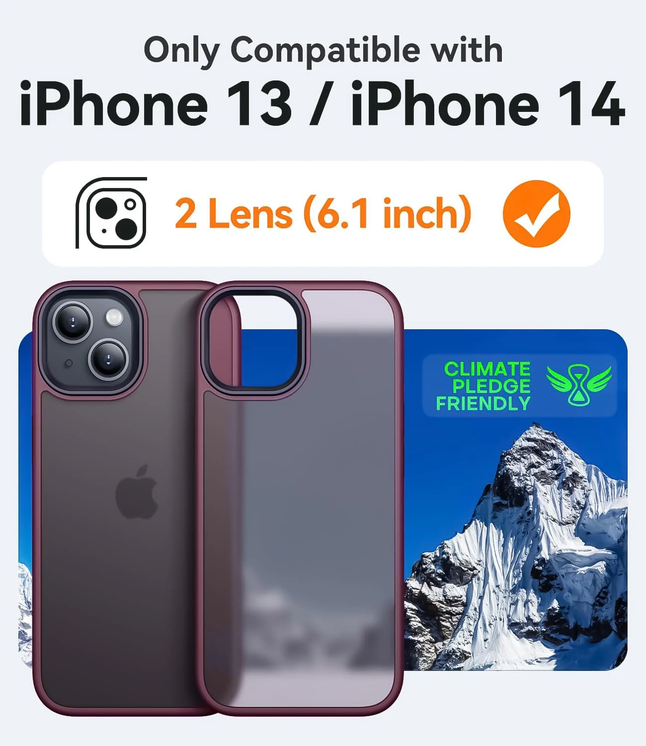DL3 Mobilak Translucent Matte Case for iPhone 13 / 14, Supports wireless charging, Camera protection, Shock-absorbing protection - Wine Red