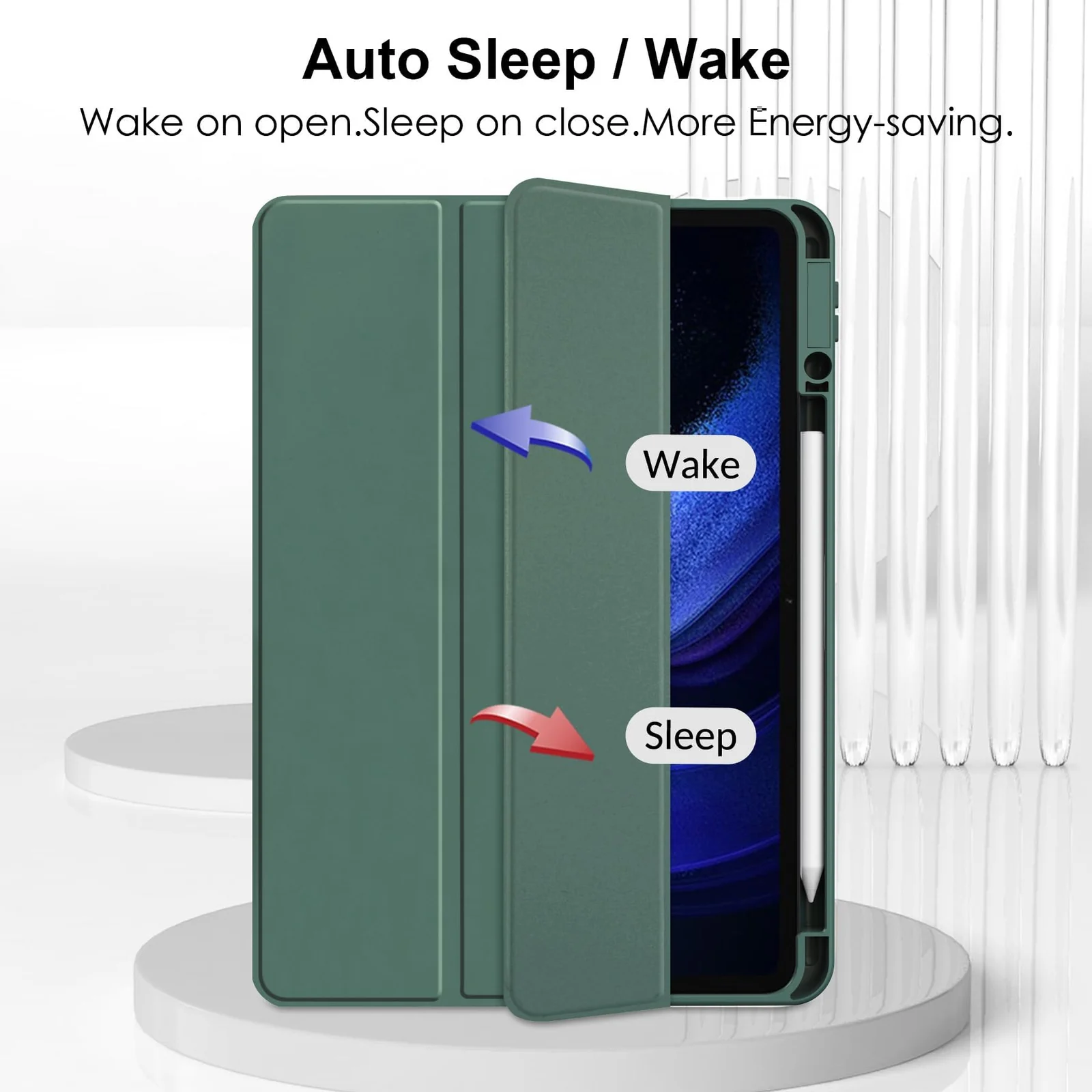 DL3 Mobilak Case for Xiaomi Pad 7 / Xiaomi Pad 7 Pro 2024 11.2 inch, Clear Shockproof Back Cover Built-in Pencil Holder, Auto Sleep/Wake - Green