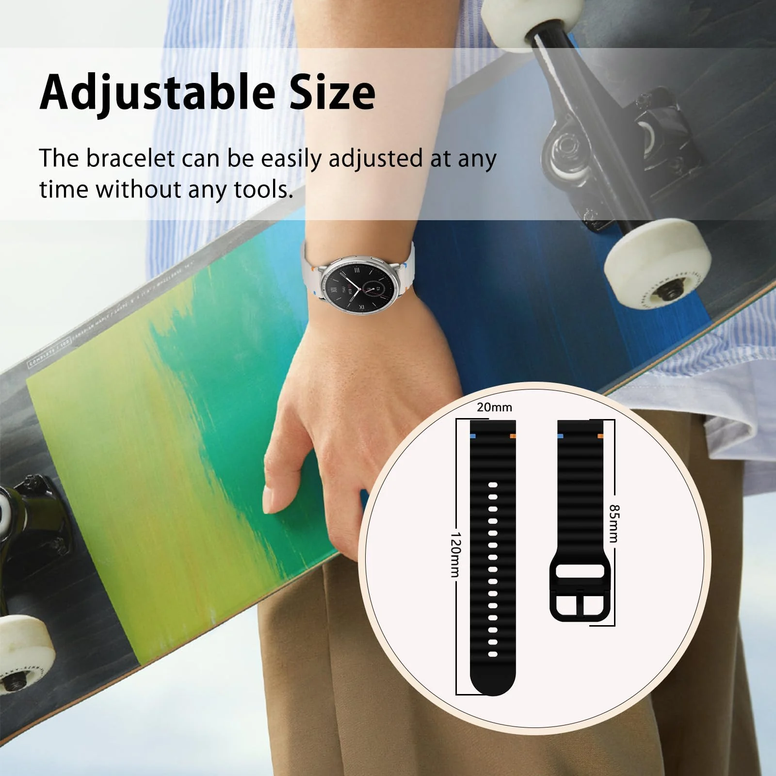 DL3 Mobilak 18m Strap for Huawei Watch GT 6 41mm/GT 5 Pro 42 mm/GT5 41mm/GT4 41 mm/Huawei Watch 5 42mm, 18 mm Silicone Sport Armband Replacement Bracelet for Venu 2S/3S/Vivomove 3S/4S - Starlight
