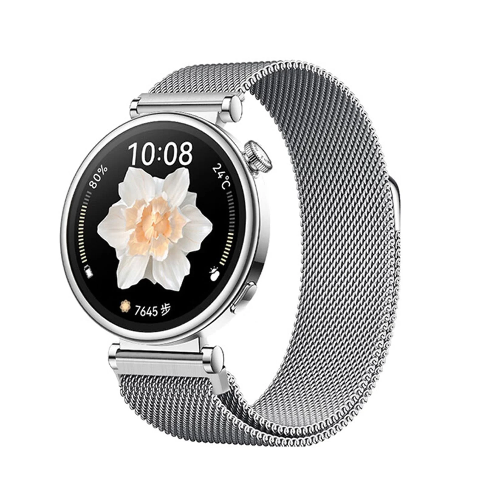 MOBIGON 18mm Magnetic Milanese Steel Watch Strap for Huawei GT 4 / 5 / 6, Watch 5, Garmin Venu 3S & Fossil Gen 6, Silver