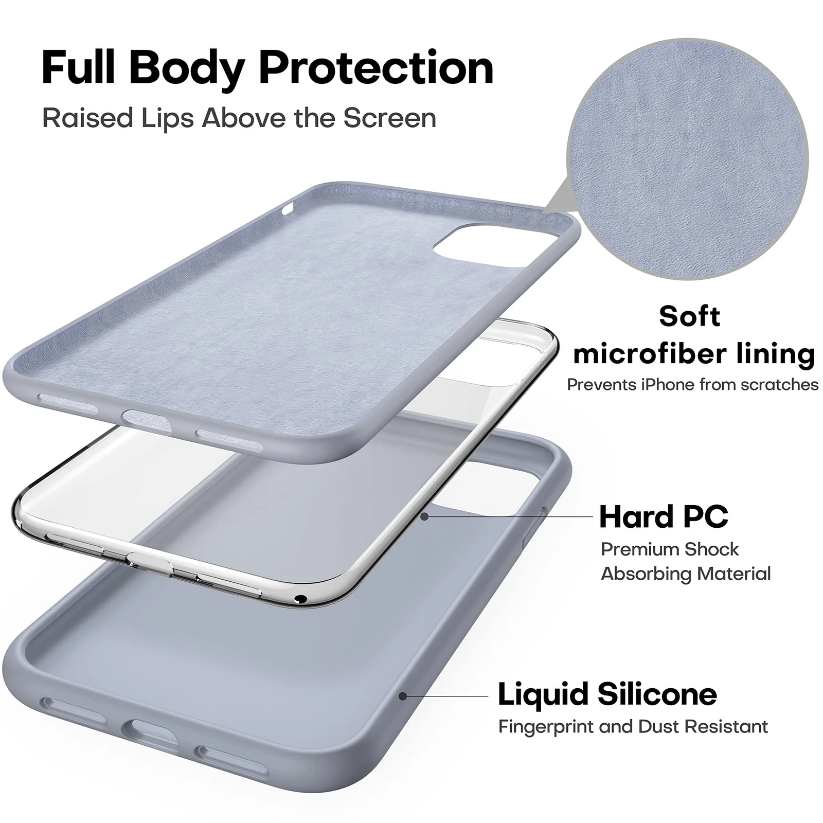 DL3 Mobilak Compatible with iPhone 11 (6.1 Inch) Case, Liquid Silicone Case, Full Body Protective Cover, Shockproof, Slim Phone Case, Anti-Scratch Soft Microfiber Lining (A. ) - A.Lavender Grey