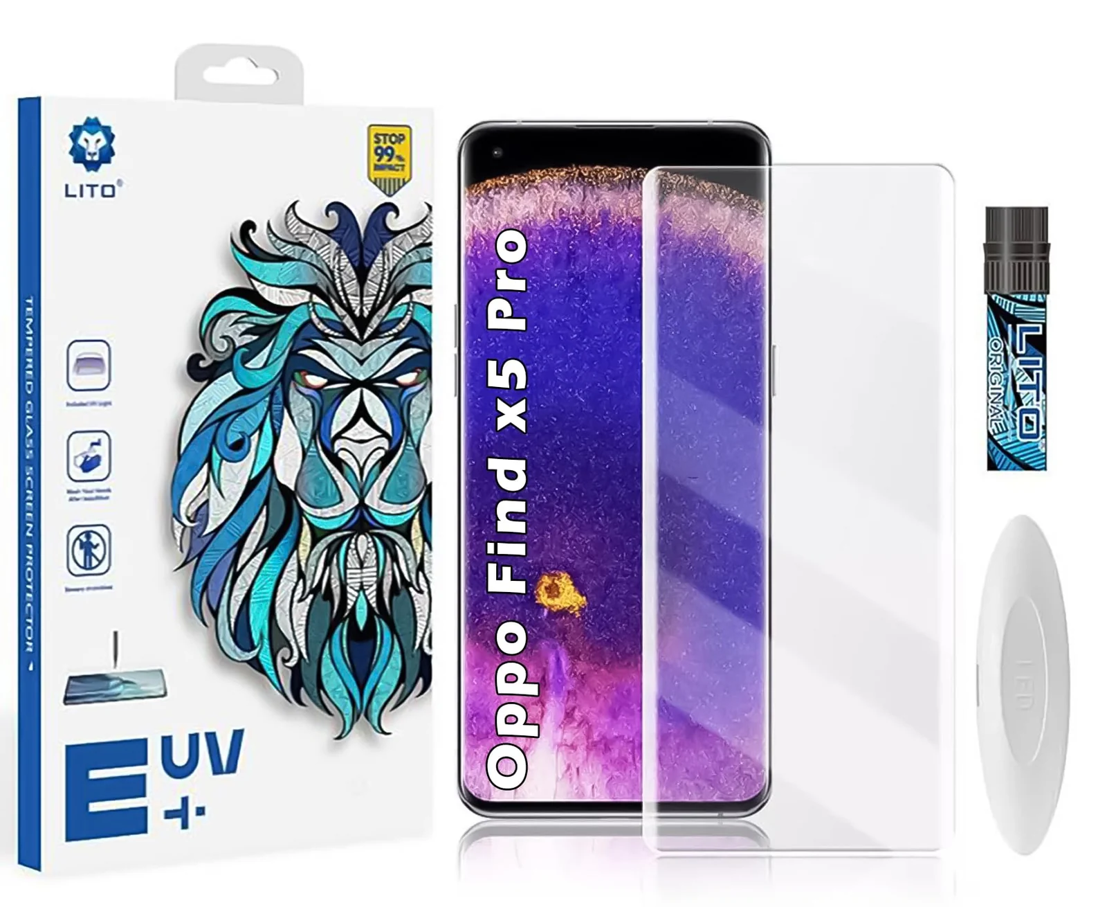 DL3 Mobilak Li-to Screen Protector OPPO Find X5 Pro [Liquid UV Tempered Glass] Full Screen adhesive [Sensitive Touch][Fingerprint Sensor Compatible] HD - Clear