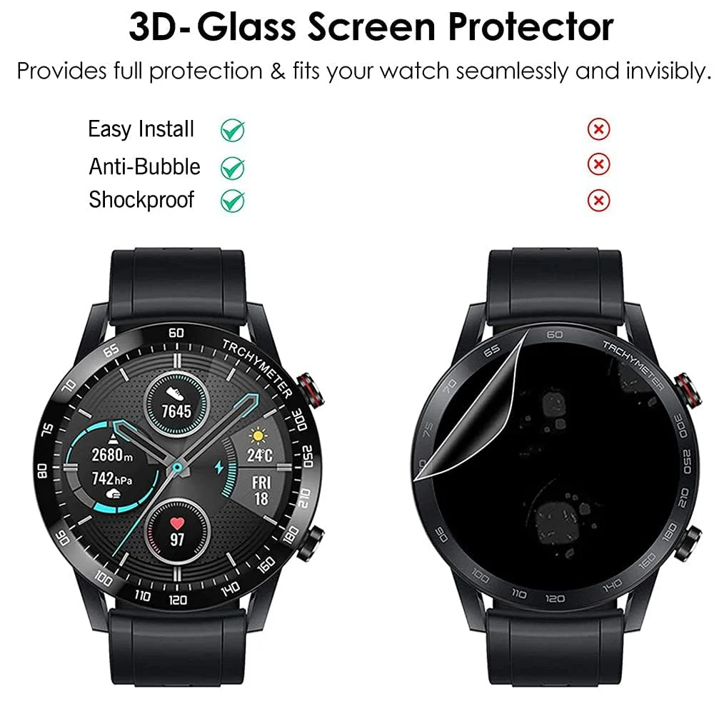 DL3 Mobilak Screen Protector For Honor Magic Watch 2 46mm, 3D Curved Soft Edge Protective Film [Anti-Scratch] [Bubble Free] [Ultra Shatterproof] [High Sensitive] (Not Glass) For Honor Magic 2 46mm - Black