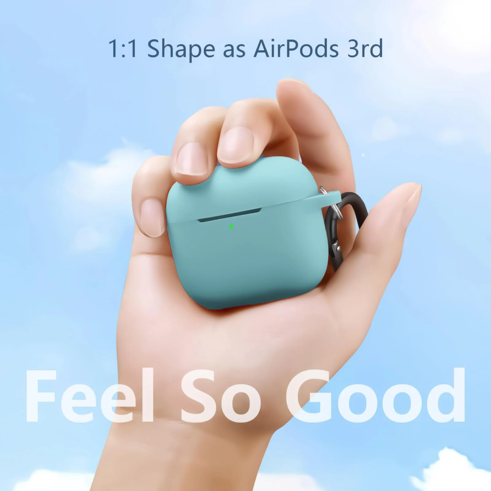 DL3 Mobilak AirPods 3 Case Cover, Silicone Protective Accessories Skin with Keychain Compatible with Apple AirPod 3rd Generation 2021 for Women Girl, Front LED Visible - Blue Green